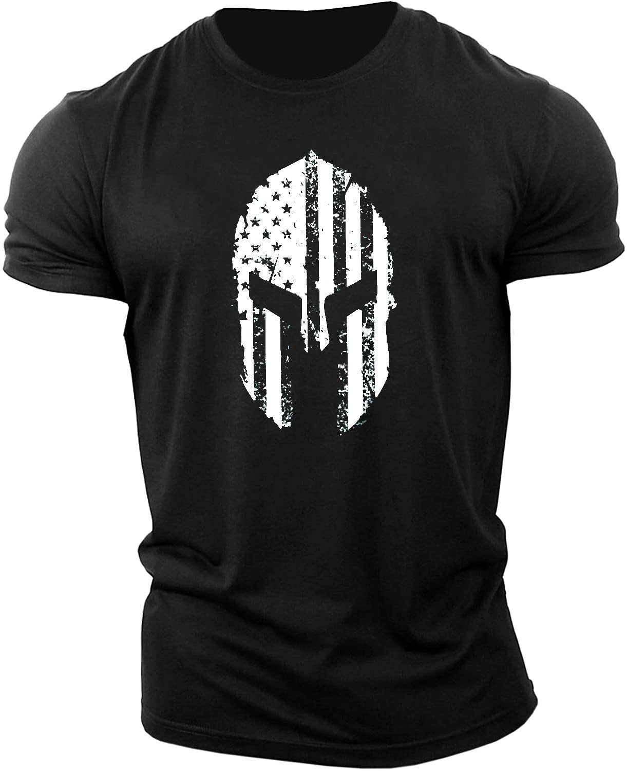 Men's American Flag Helmet Fitness Short Sleeve Cotton Gym T-shirt - Ramm Clothing Ink