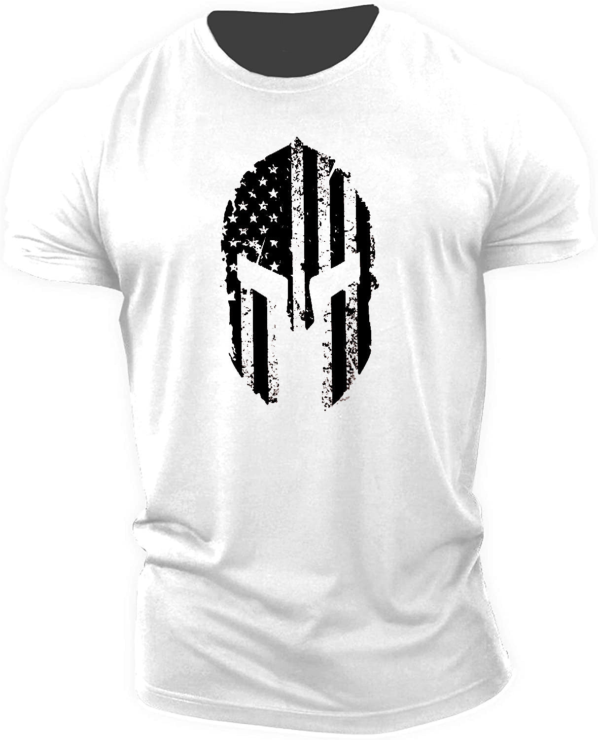 Men's American Flag Helmet Fitness Short Sleeve Cotton Gym T-shirt - Ramm Clothing Ink