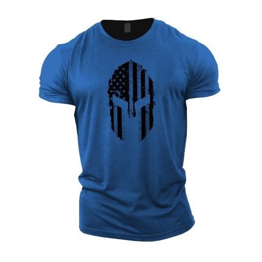 Men's American Flag Helmet Fitness Short Sleeve Cotton Gym T-shirt - Ramm Clothing Ink