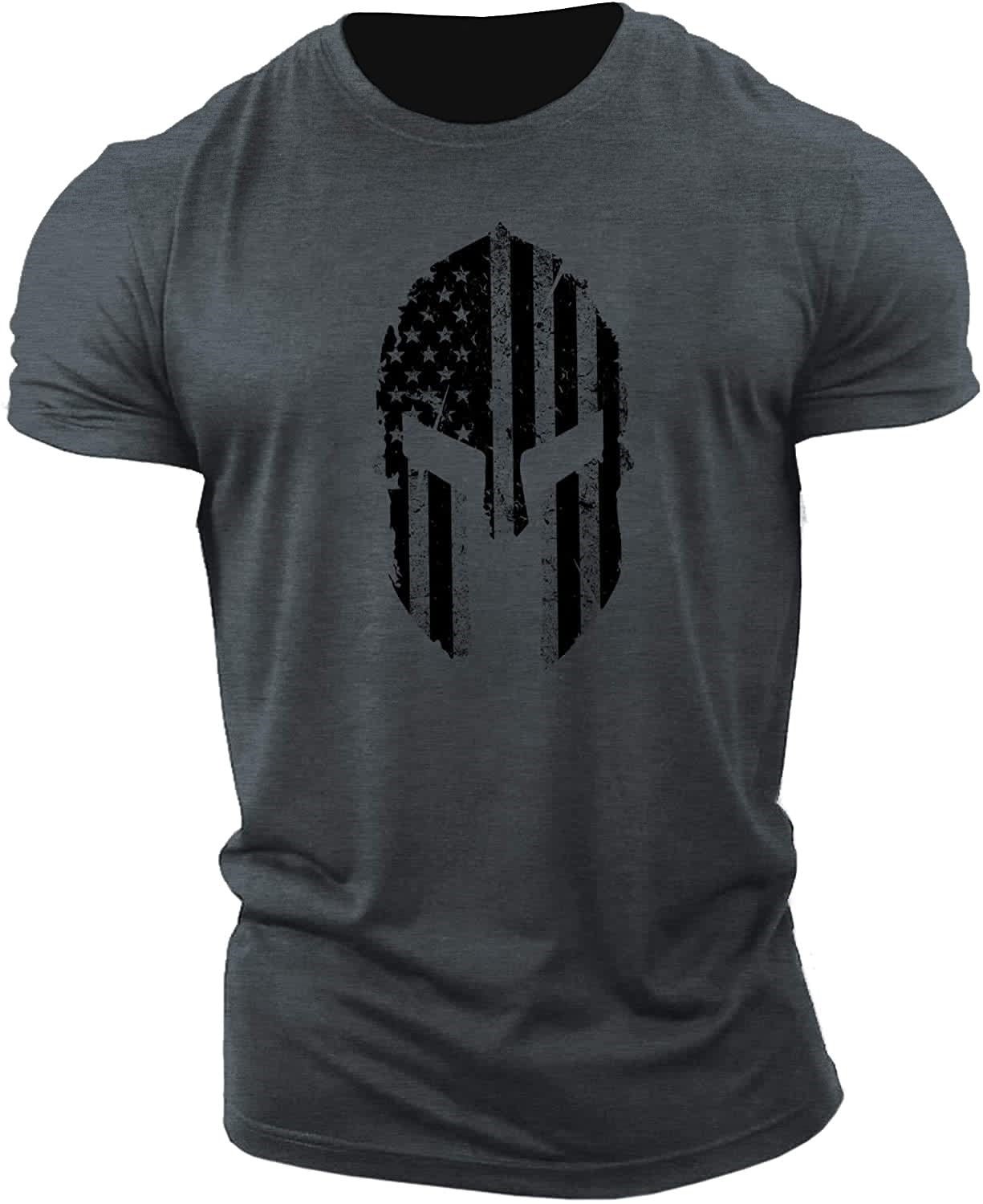 Men's American Flag Helmet Fitness Short Sleeve Cotton Gym T-shirt - Ramm Clothing Ink