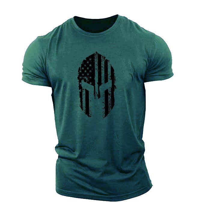 Men's American Flag Helmet Fitness Short Sleeve Cotton Gym T-shirt - Ramm Clothing Ink