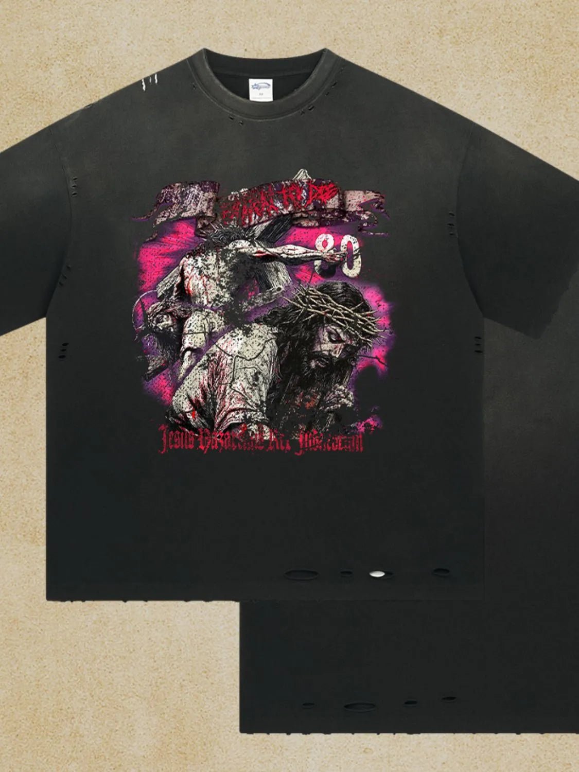 Men's Distressed Detail Round Neck Graphic T-Shirt - Ramm Clothing Ink