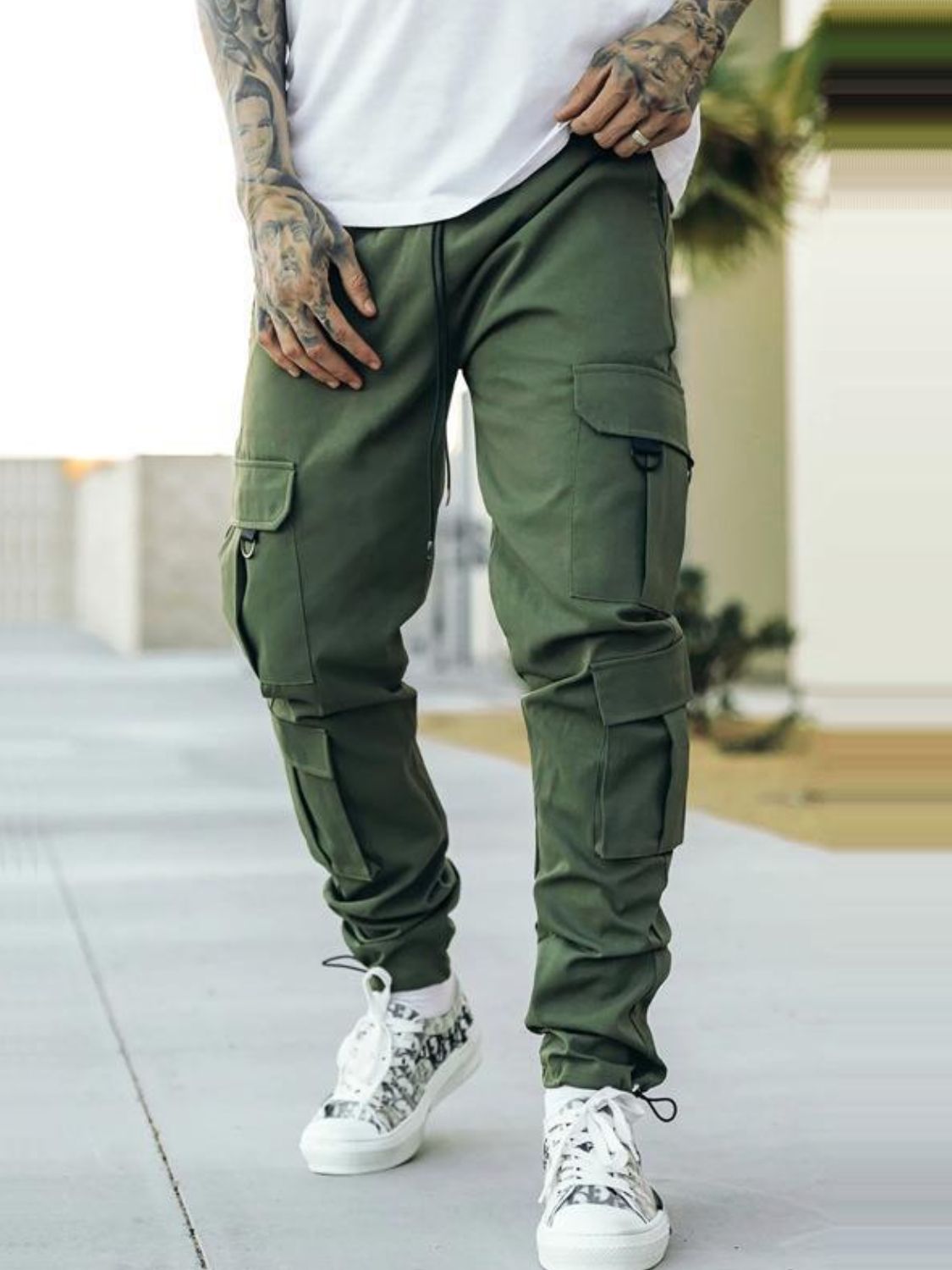 Men's Drawstring Pants with Cargo Pockets - Ramm Clothing Ink