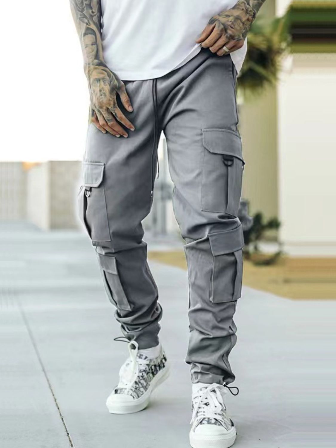 Men's Drawstring Pants with Cargo Pockets - Ramm Clothing Ink
