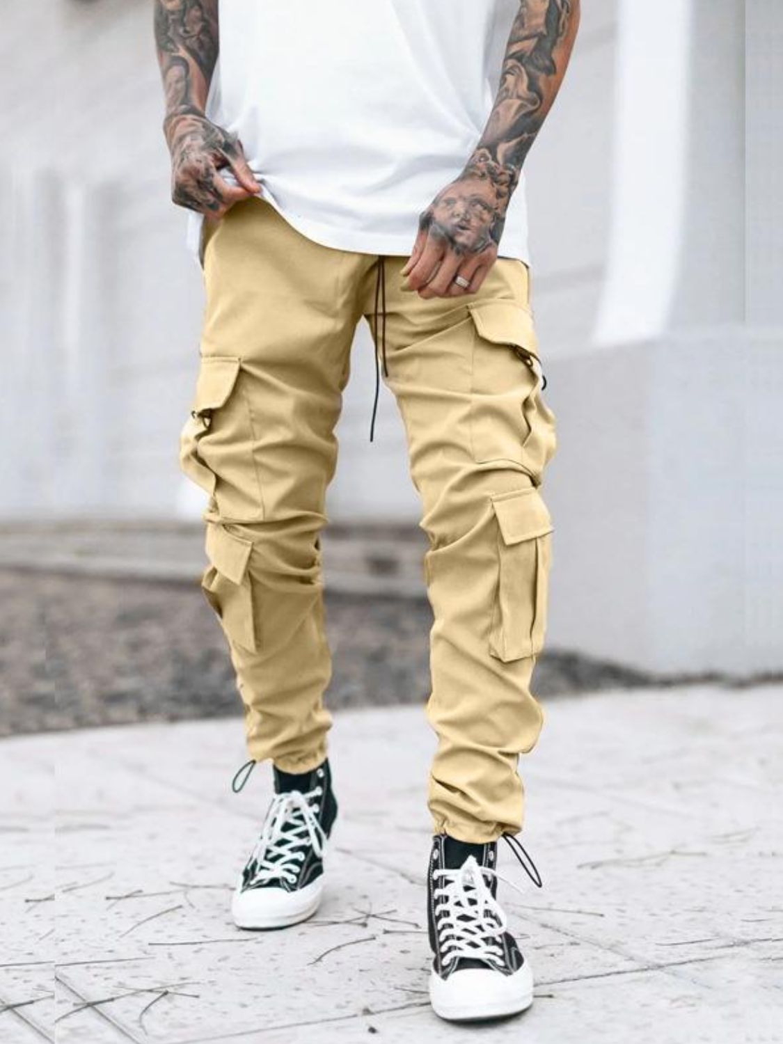 Men's Drawstring Pants with Cargo Pockets - Ramm Clothing Ink