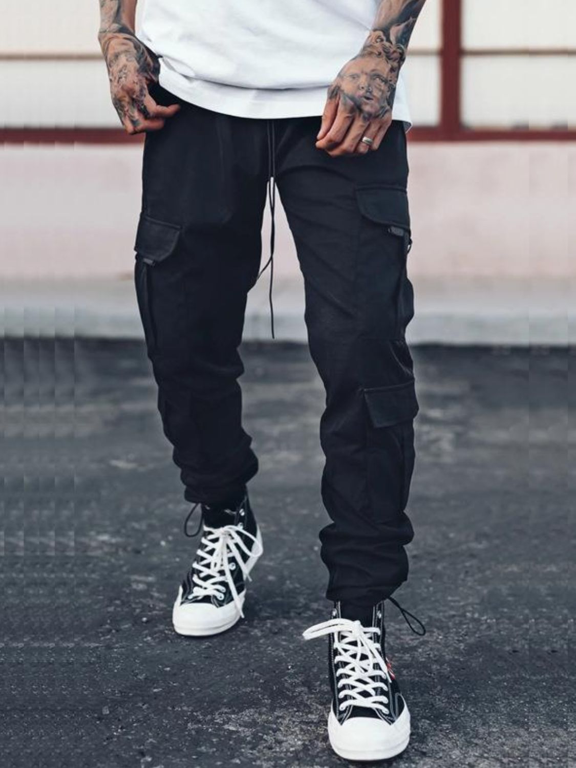 Men's Drawstring Pants with Cargo Pockets - Ramm Clothing Ink