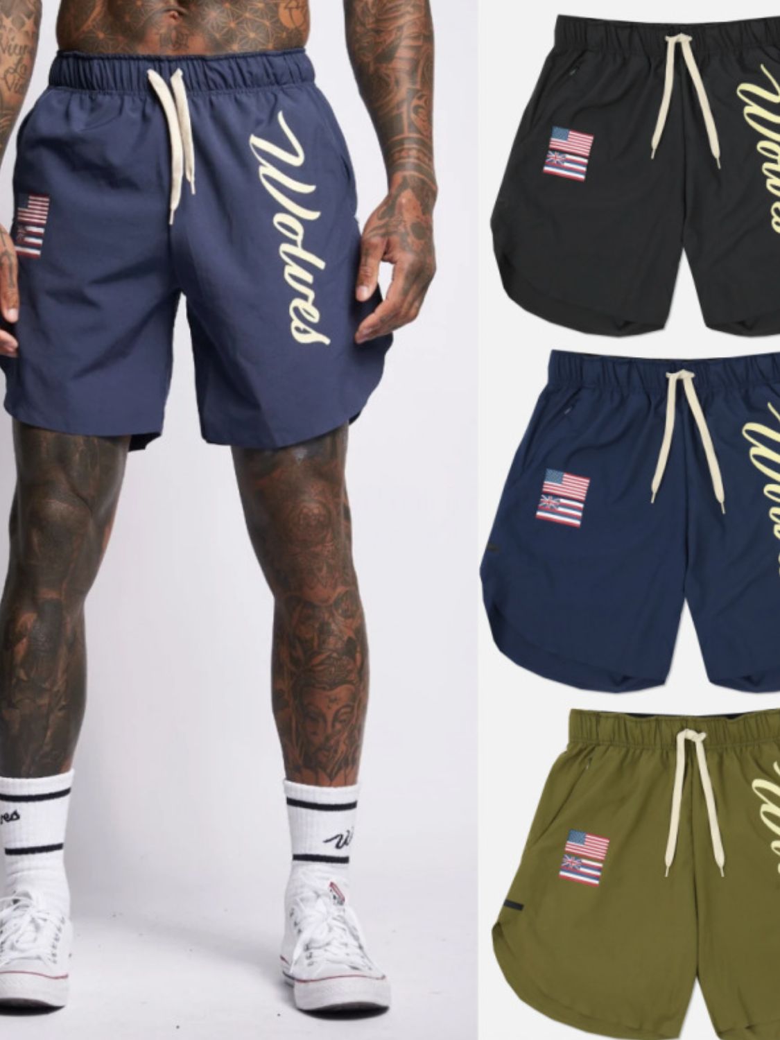 Men's Drawstring US Flag Active Shorts - Ramm Clothing Ink