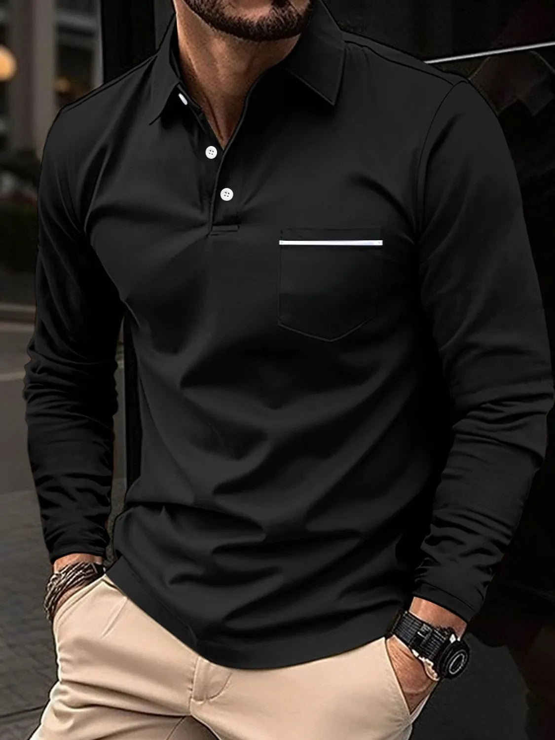 Men's Full Size Button Detail Long Sleeve Polo Plus Size - Ramm Clothing Ink