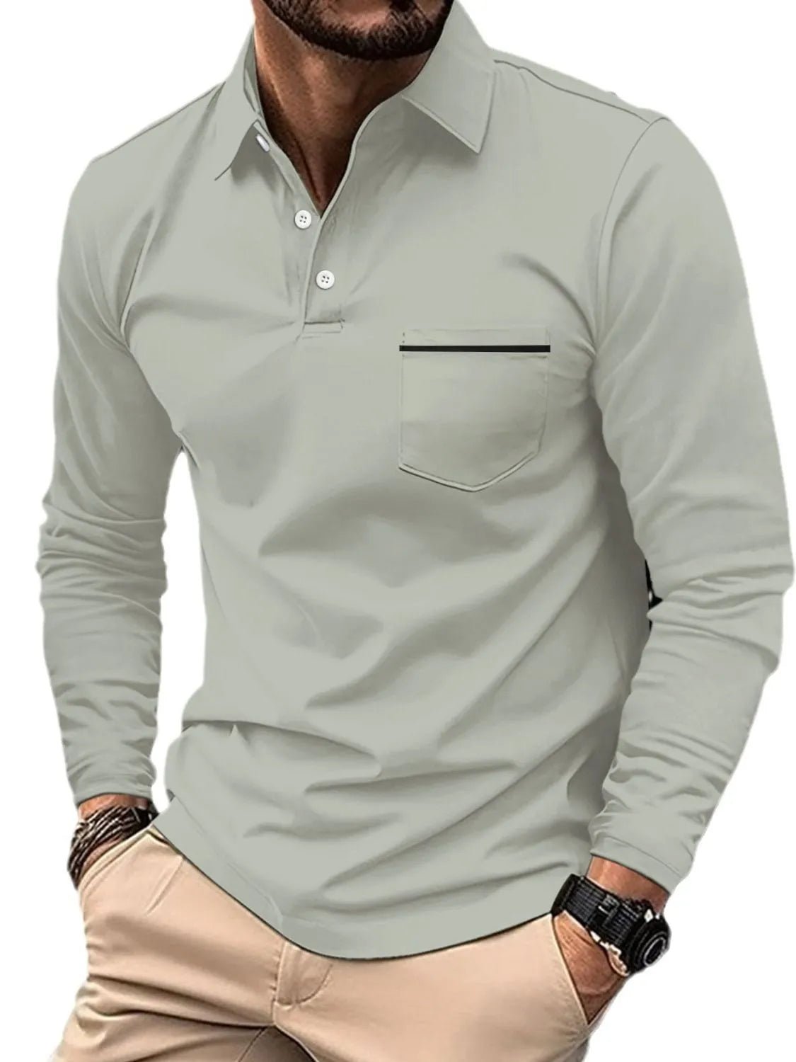 Men's Full Size Button Detail Long Sleeve Polo Plus Size - Ramm Clothing Ink