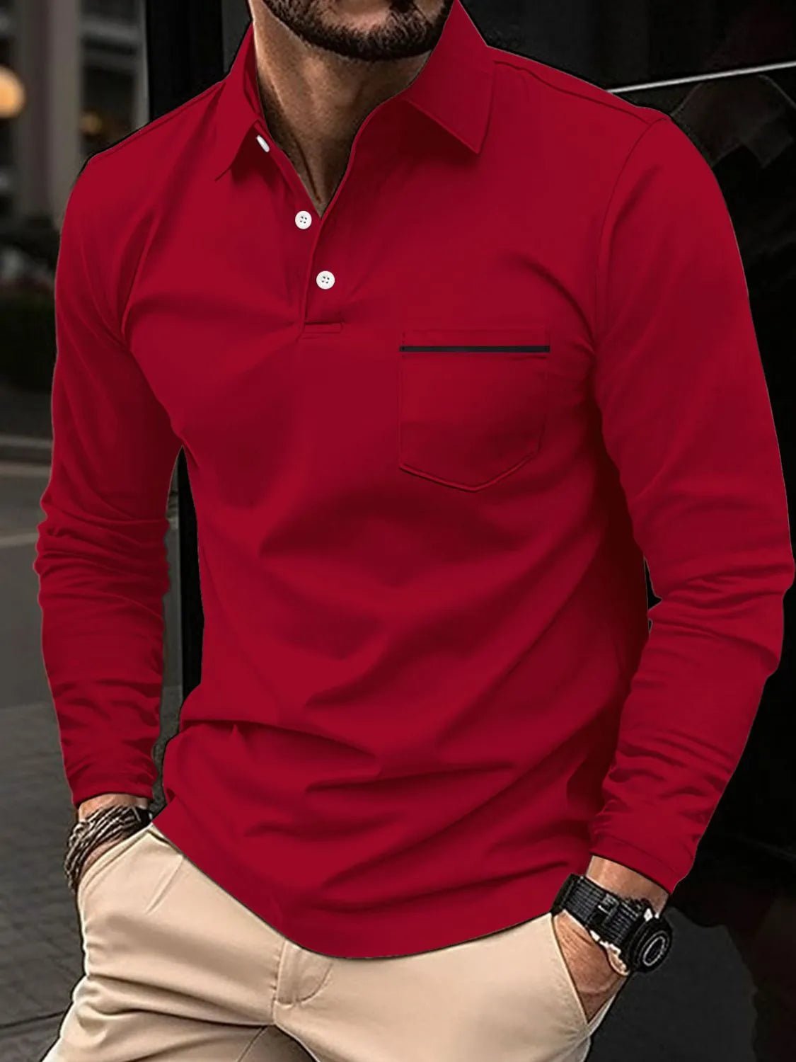 Men's Full Size Button Detail Long Sleeve Polo Plus Size - Ramm Clothing Ink