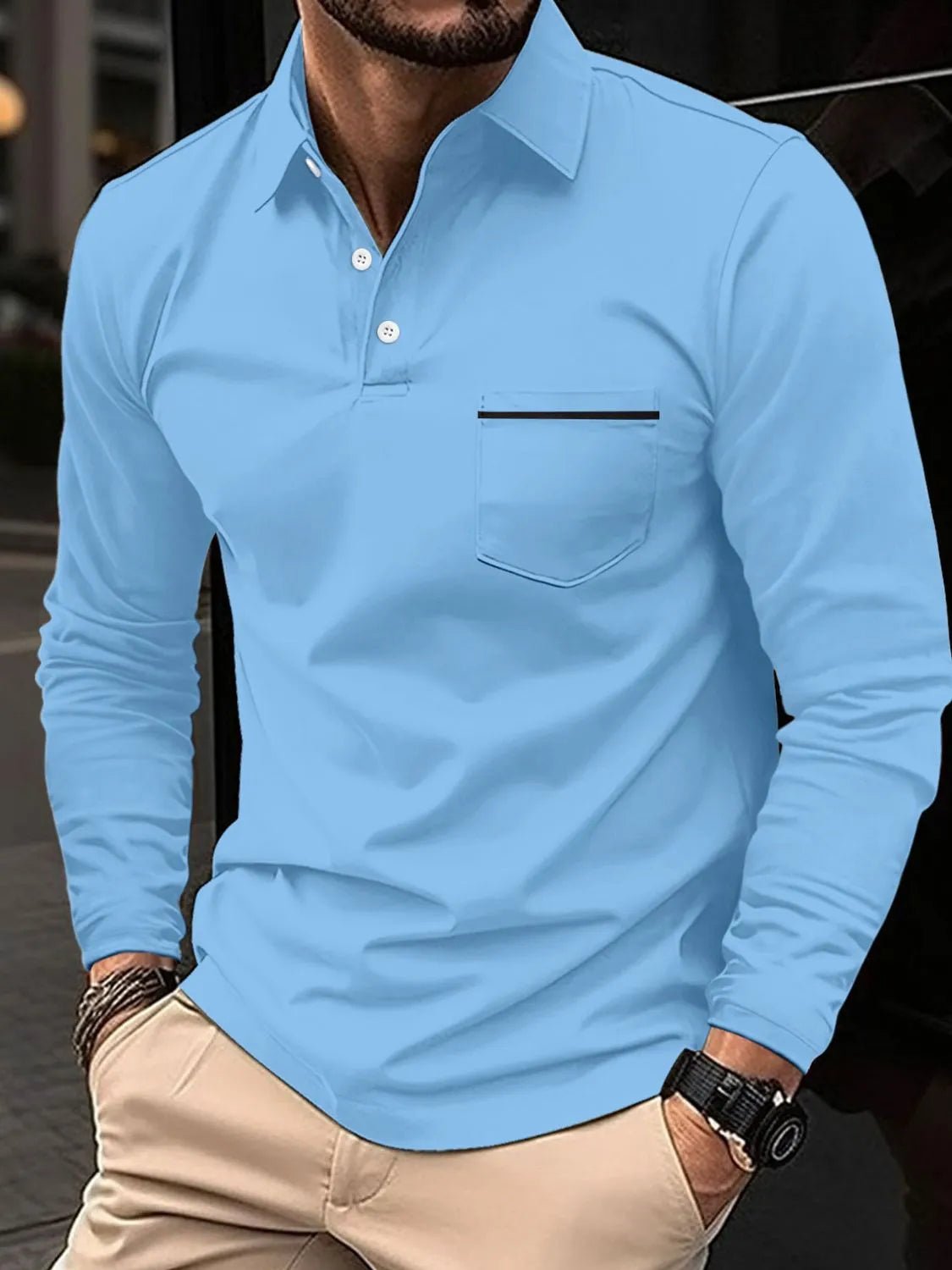Men's Full Size Button Detail Long Sleeve Polo Plus Size - Ramm Clothing Ink