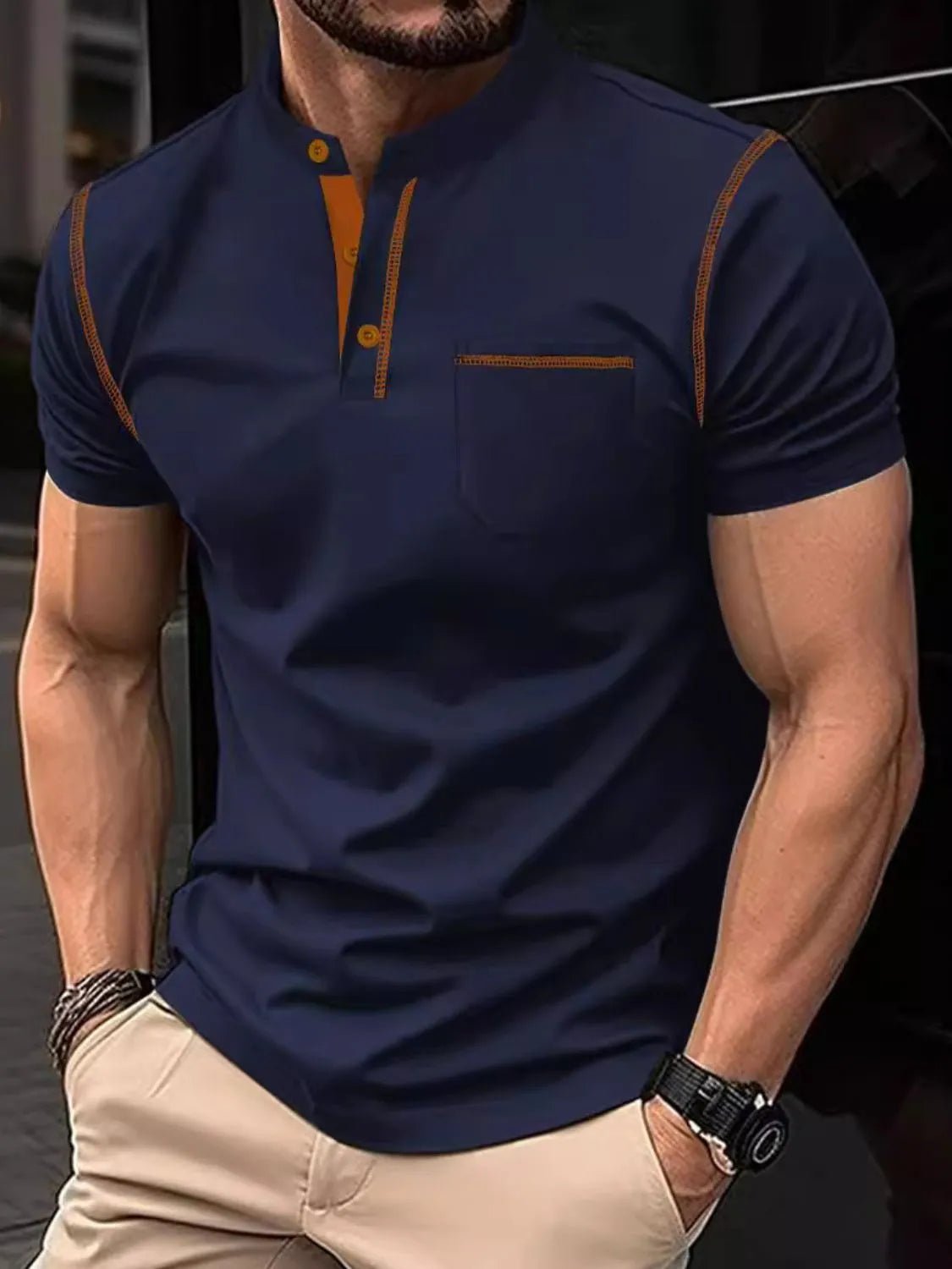 Men's Full Size Button Detail Short Sleeve Polo Plus Size - Ramm Clothing Ink