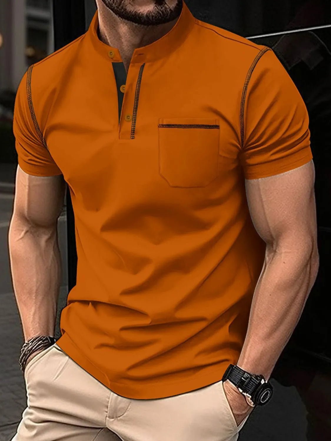 Men's Full Size Button Detail Short Sleeve Polo Plus Size - Ramm Clothing Ink