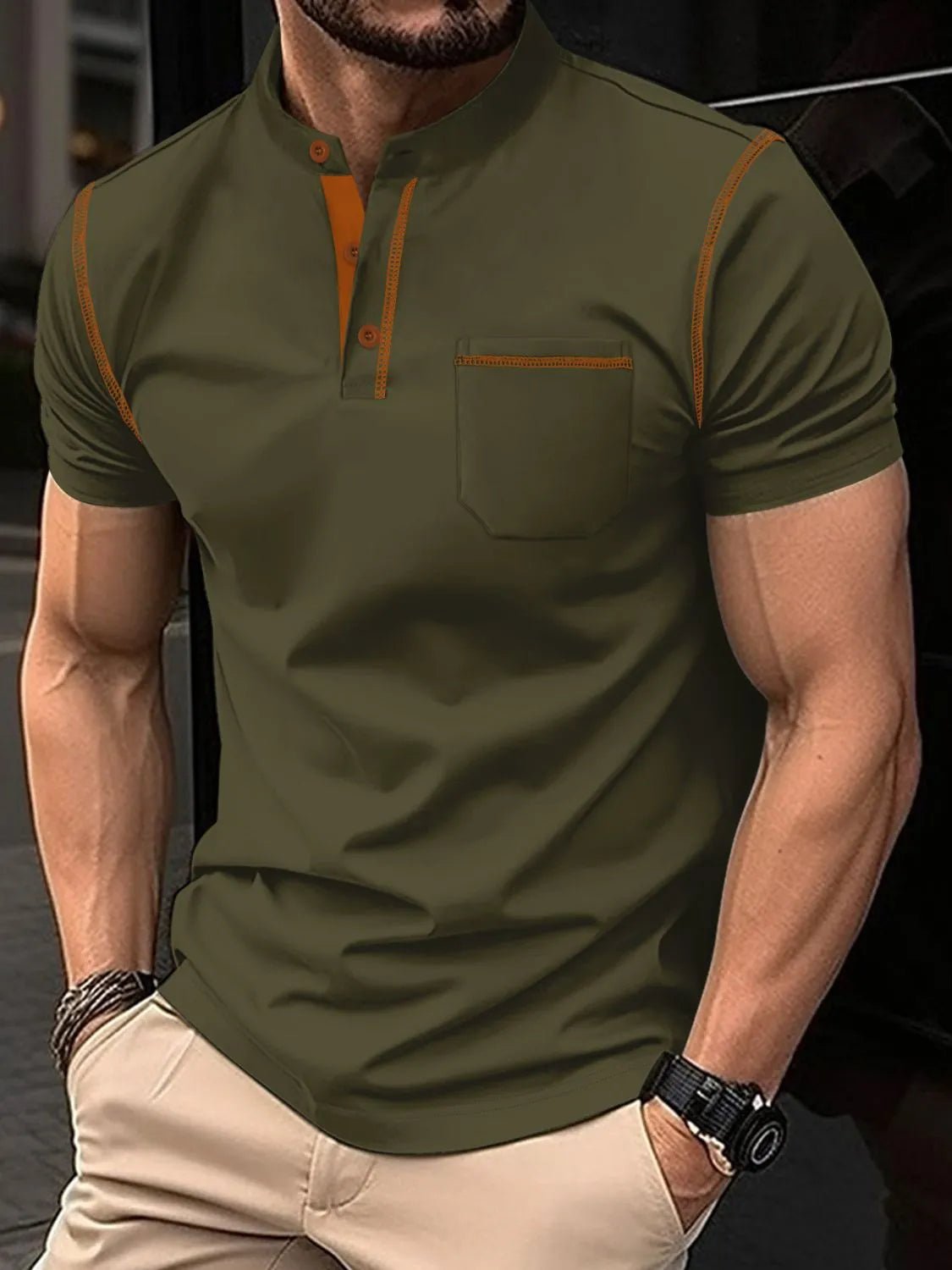 Men's Full Size Button Detail Short Sleeve Polo Plus Size - Ramm Clothing Ink