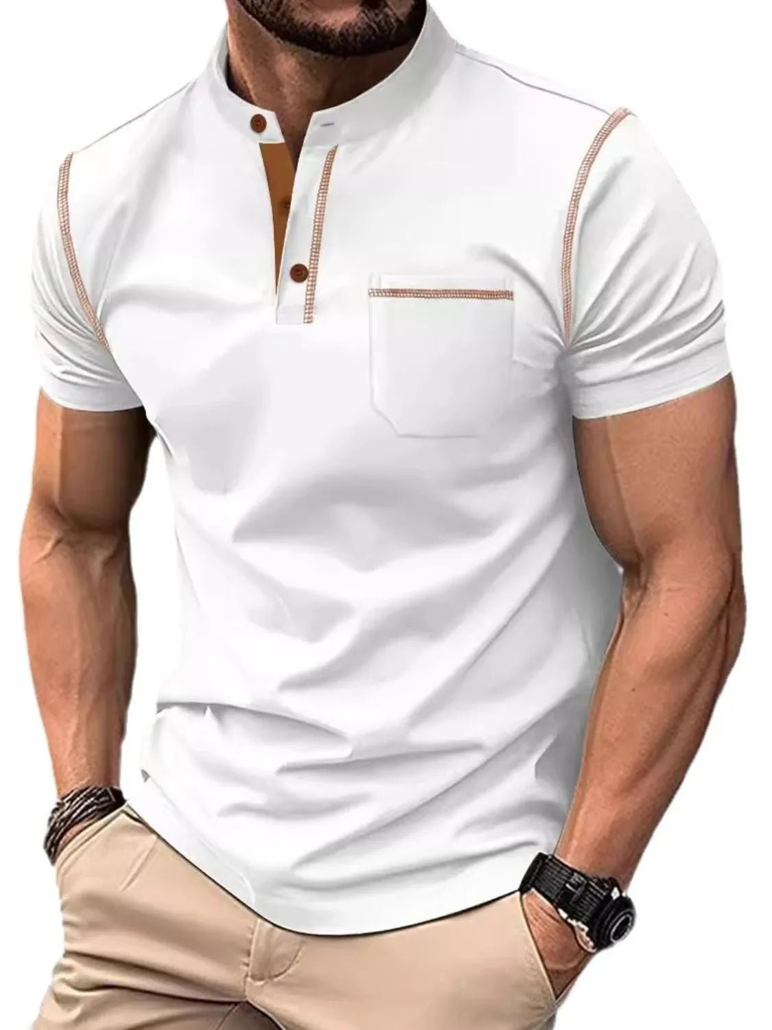 Men's Full Size Button Detail Short Sleeve Polo Plus Size - Ramm Clothing Ink