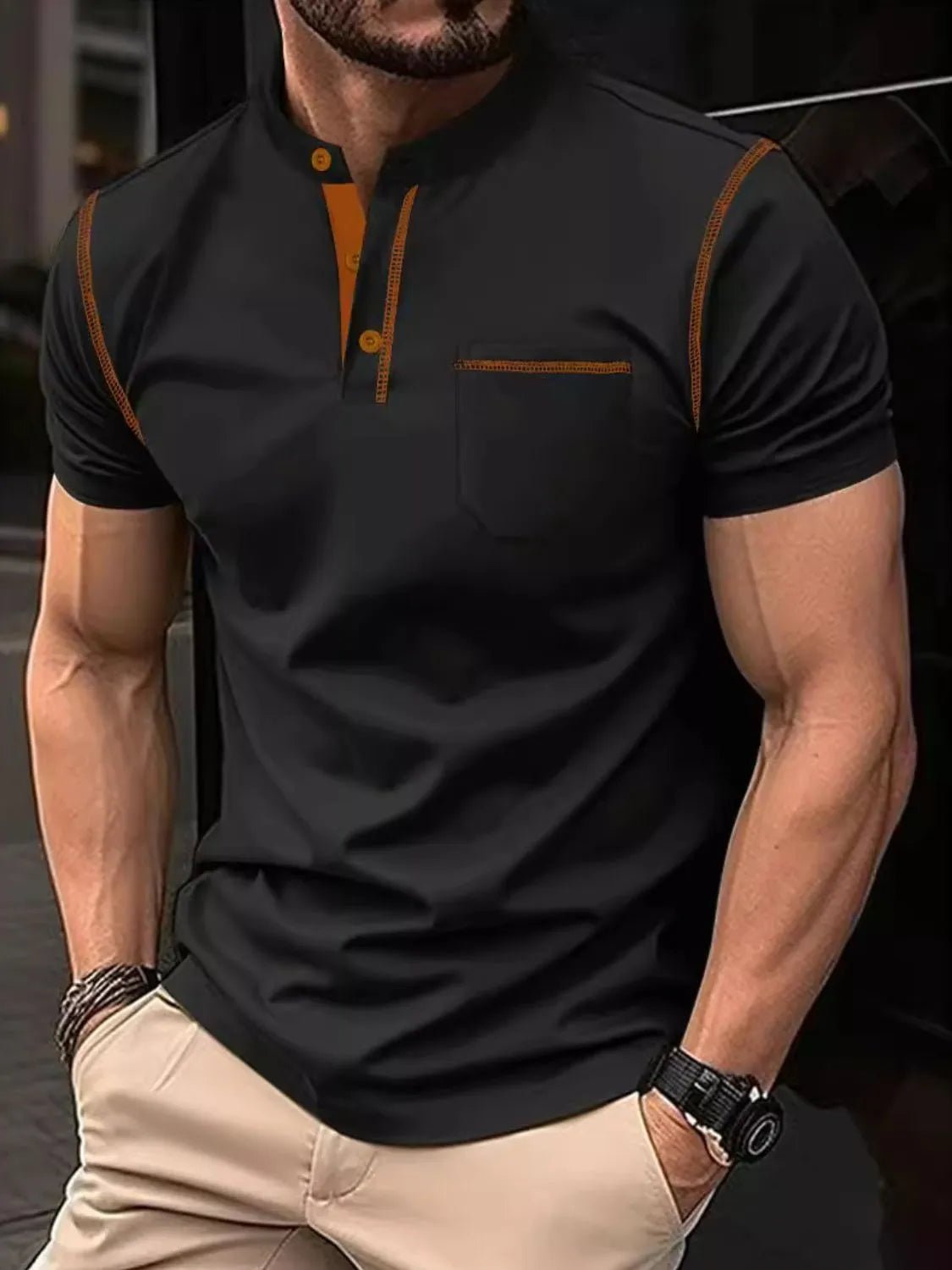 Men's Full Size Button Detail Short Sleeve Polo Plus Size - Ramm Clothing Ink