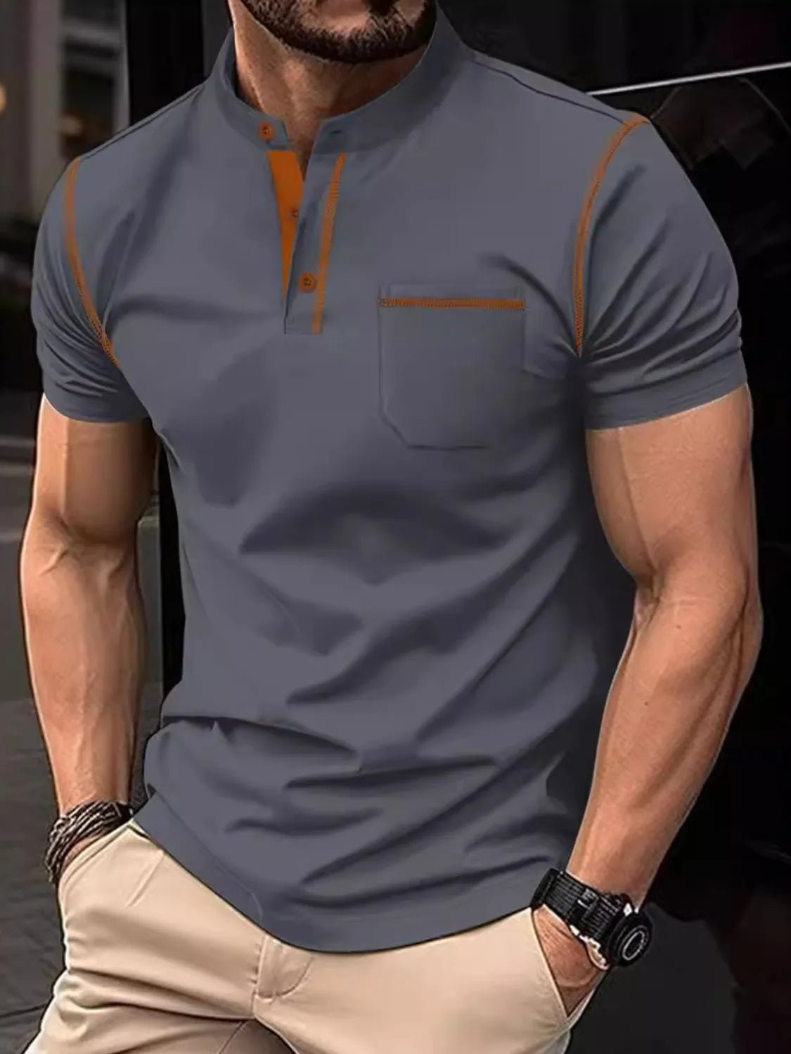 Men's Full Size Button Detail Short Sleeve Polo Plus Size - Ramm Clothing Ink