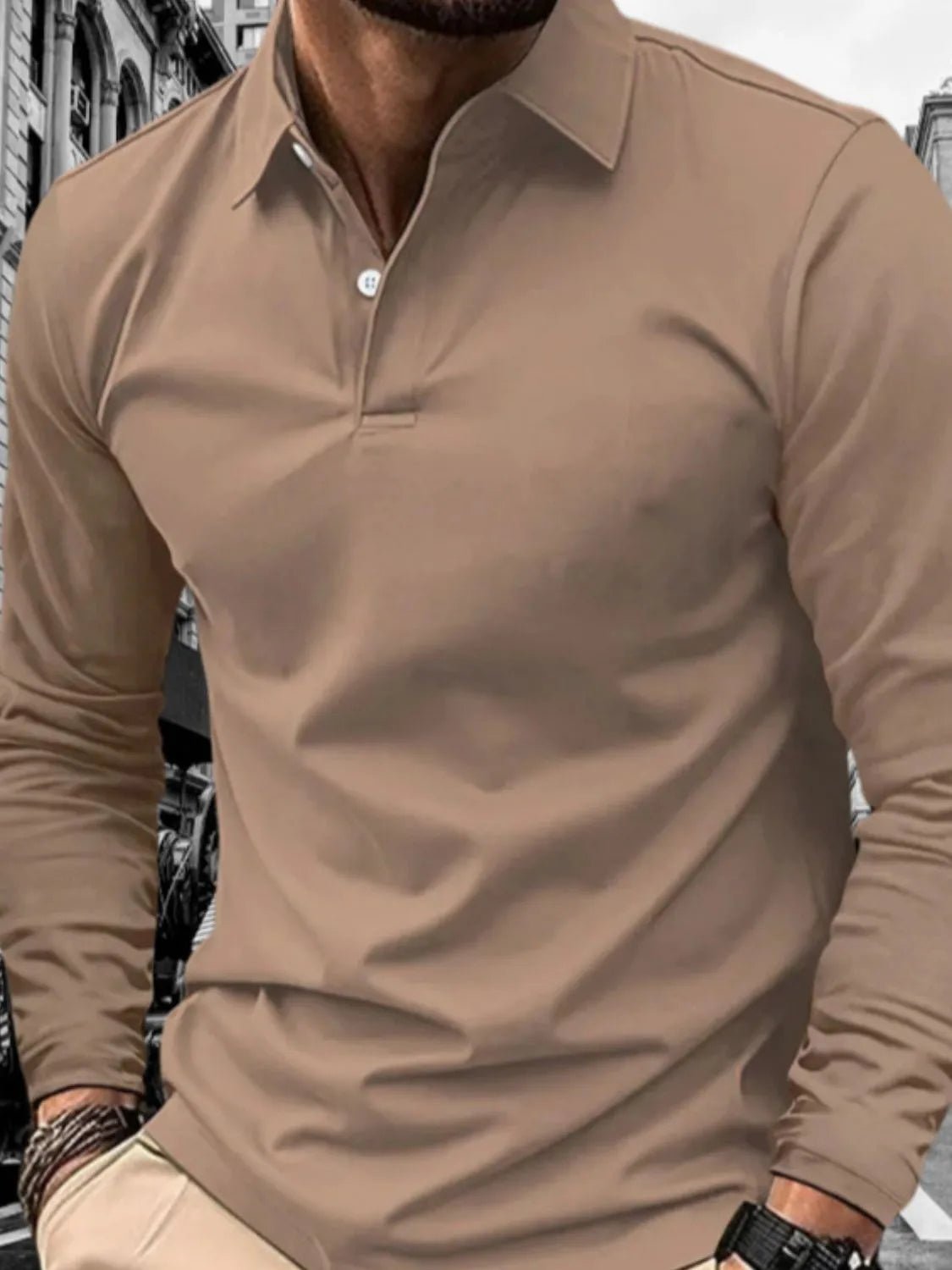 Men's Full Size Collared Neck Long Sleeve Polo Plus Size - Ramm Clothing Ink