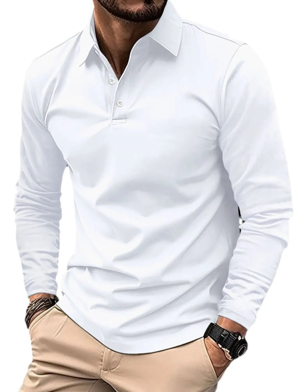 Men's Full Size Collared Neck Long Sleeve Polo Plus Size - Ramm Clothing Ink