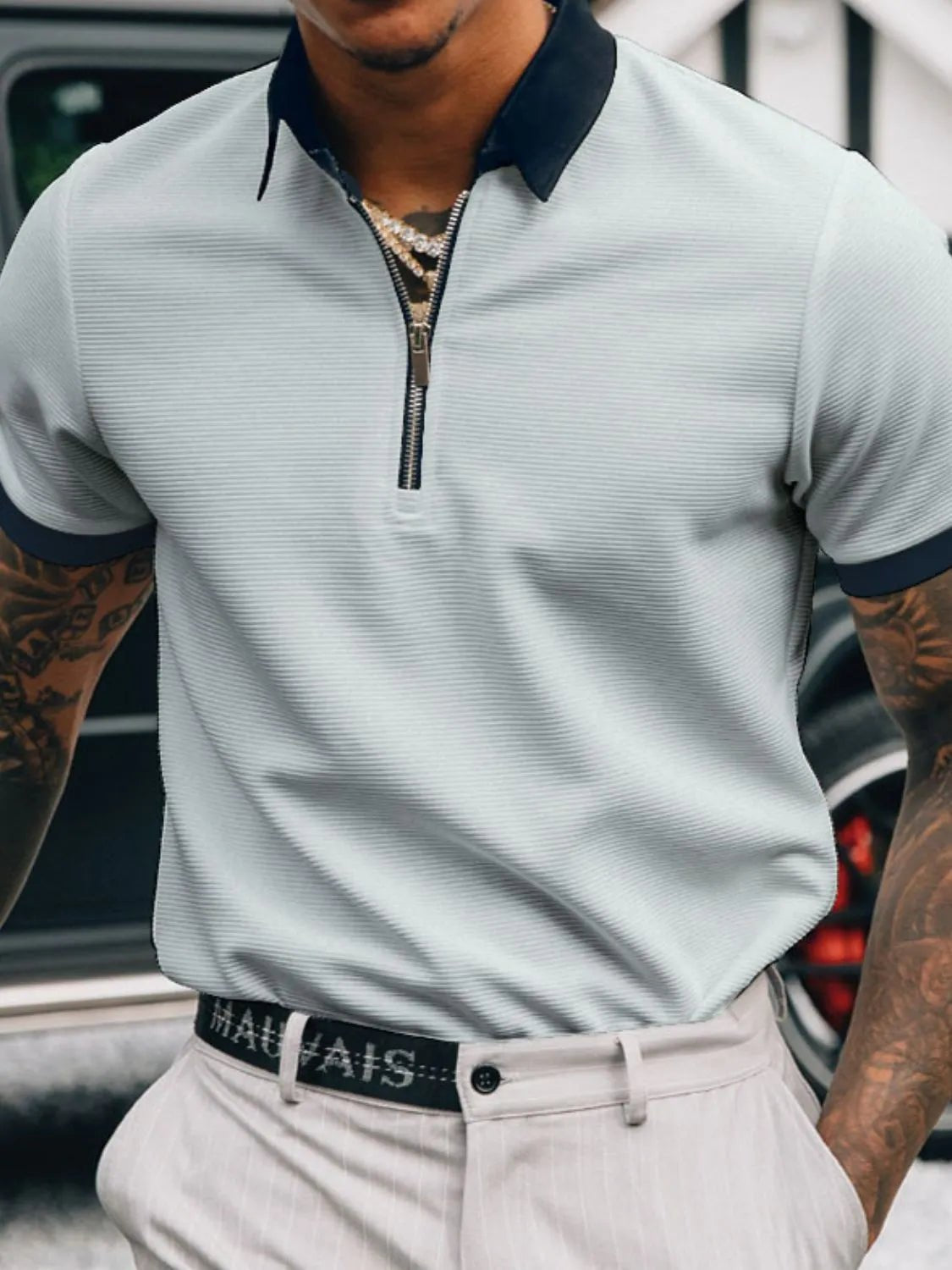 Men's Full Size Collared Neck Short Sleeve Polo Plus Size - Ramm Clothing Ink
