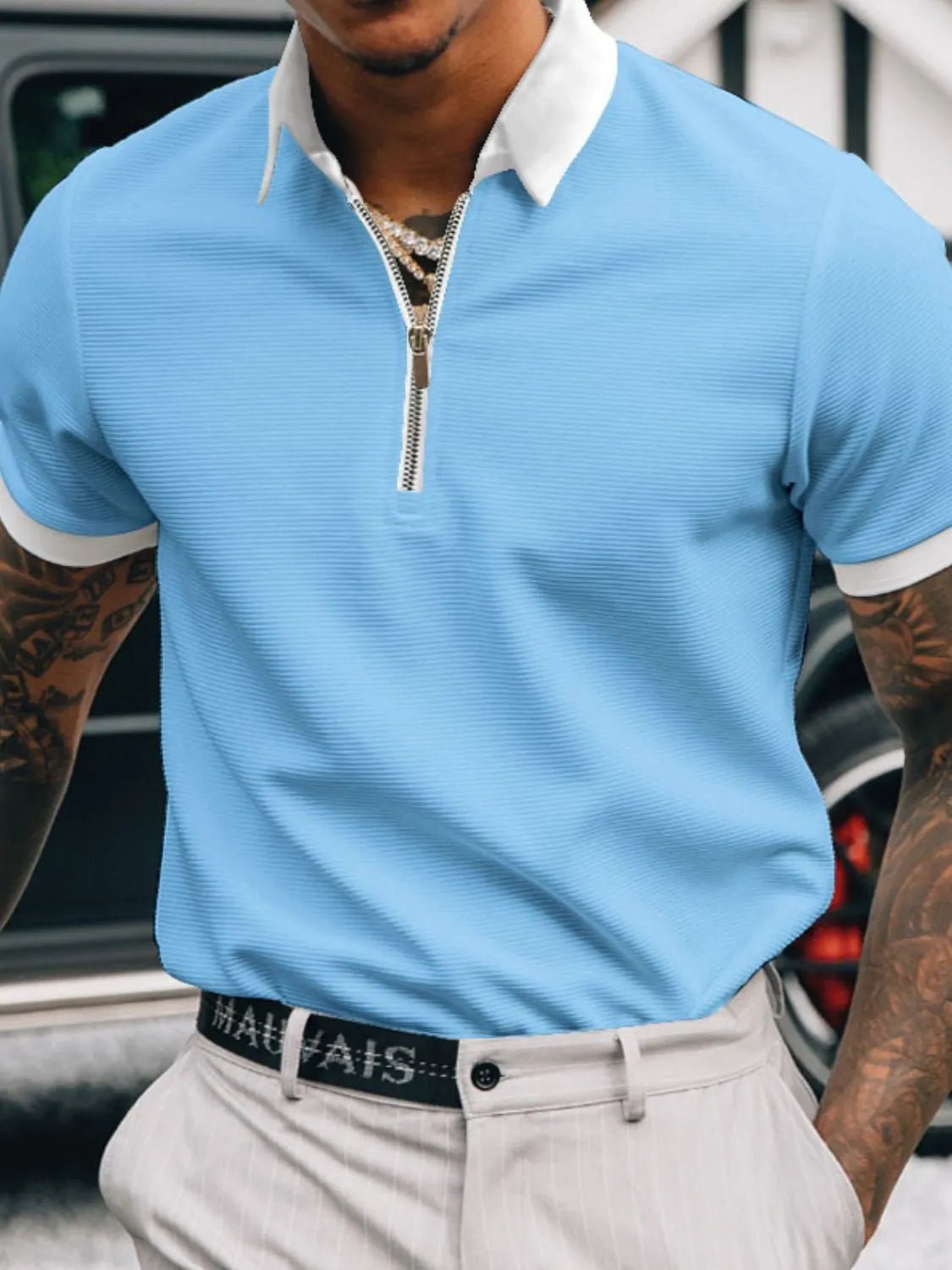 Men's Full Size Collared Neck Short Sleeve Polo Plus Size - Ramm Clothing Ink