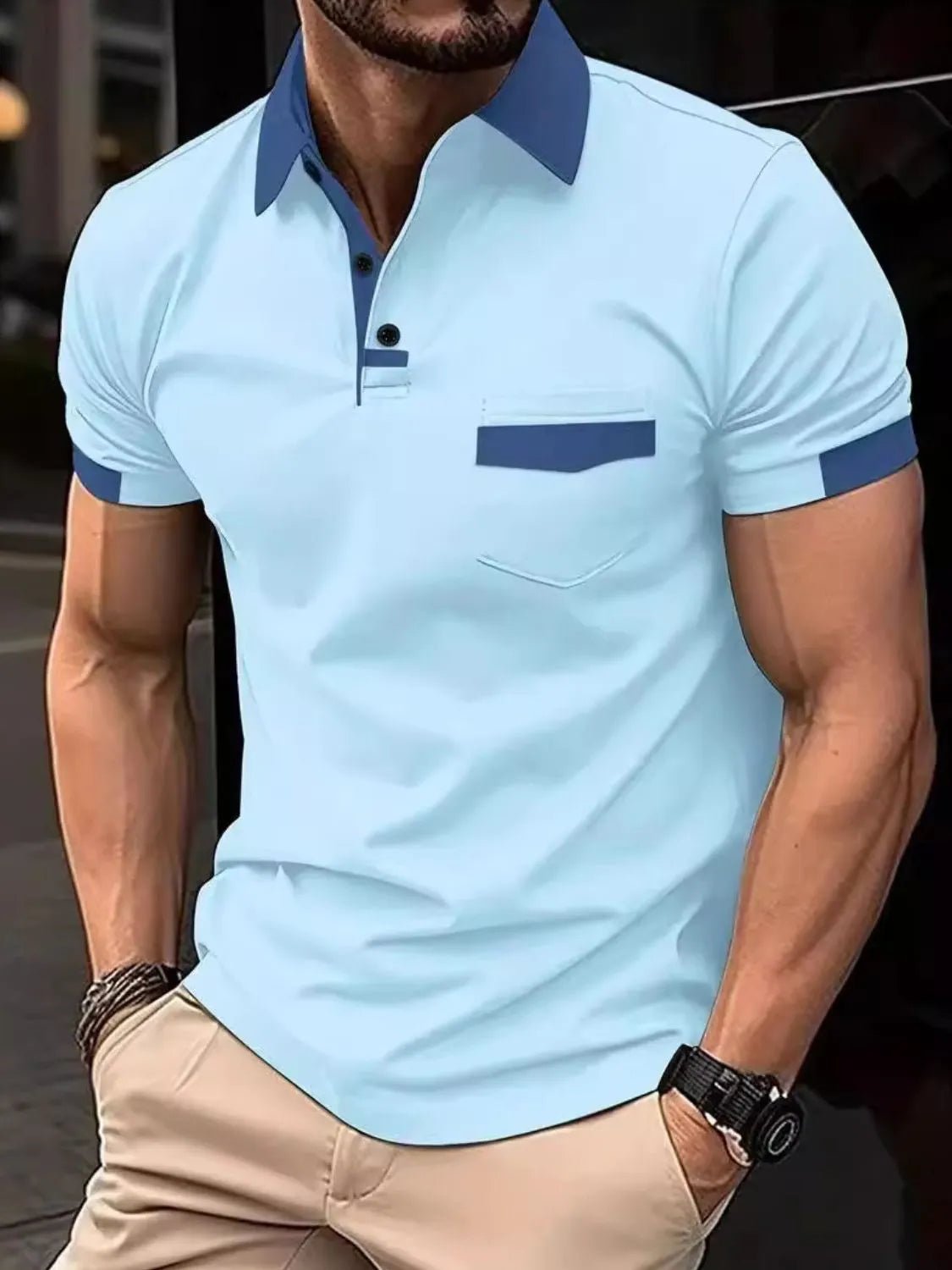 Men's Full Size Contrast Collared Neck Short Sleeve Polo Plus Size - Ramm Clothing Ink