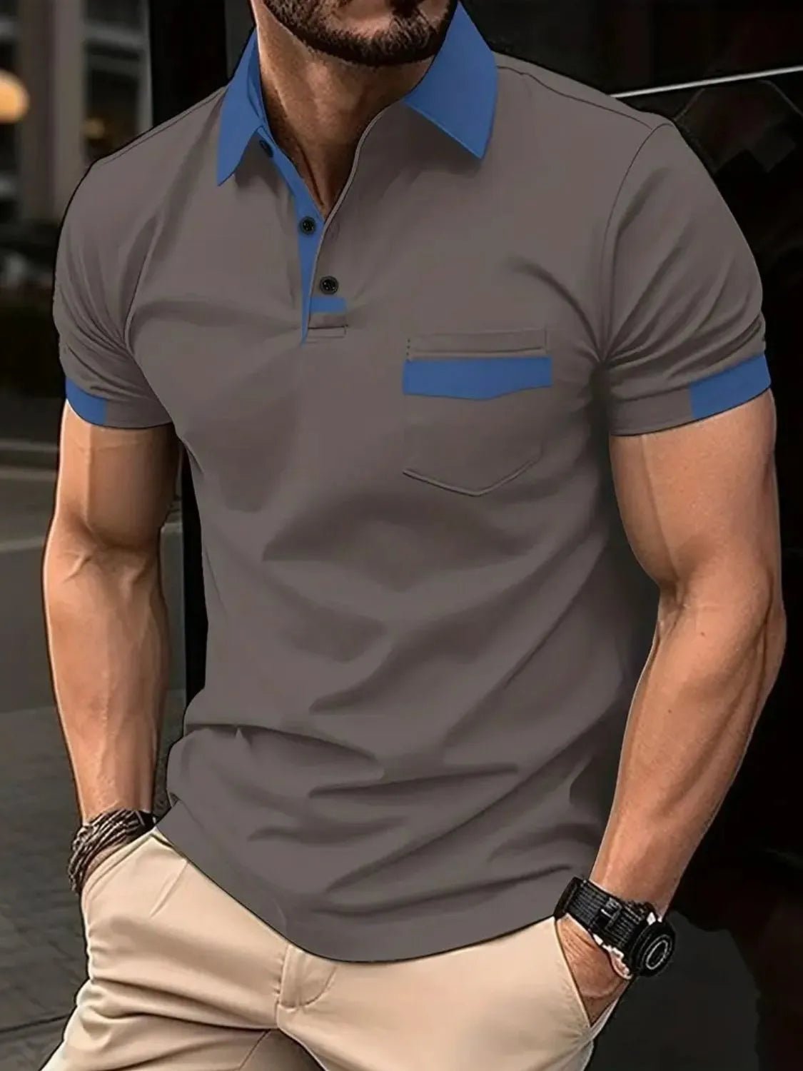 Men's Full Size Contrast Collared Neck Short Sleeve Polo Plus Size - Ramm Clothing Ink