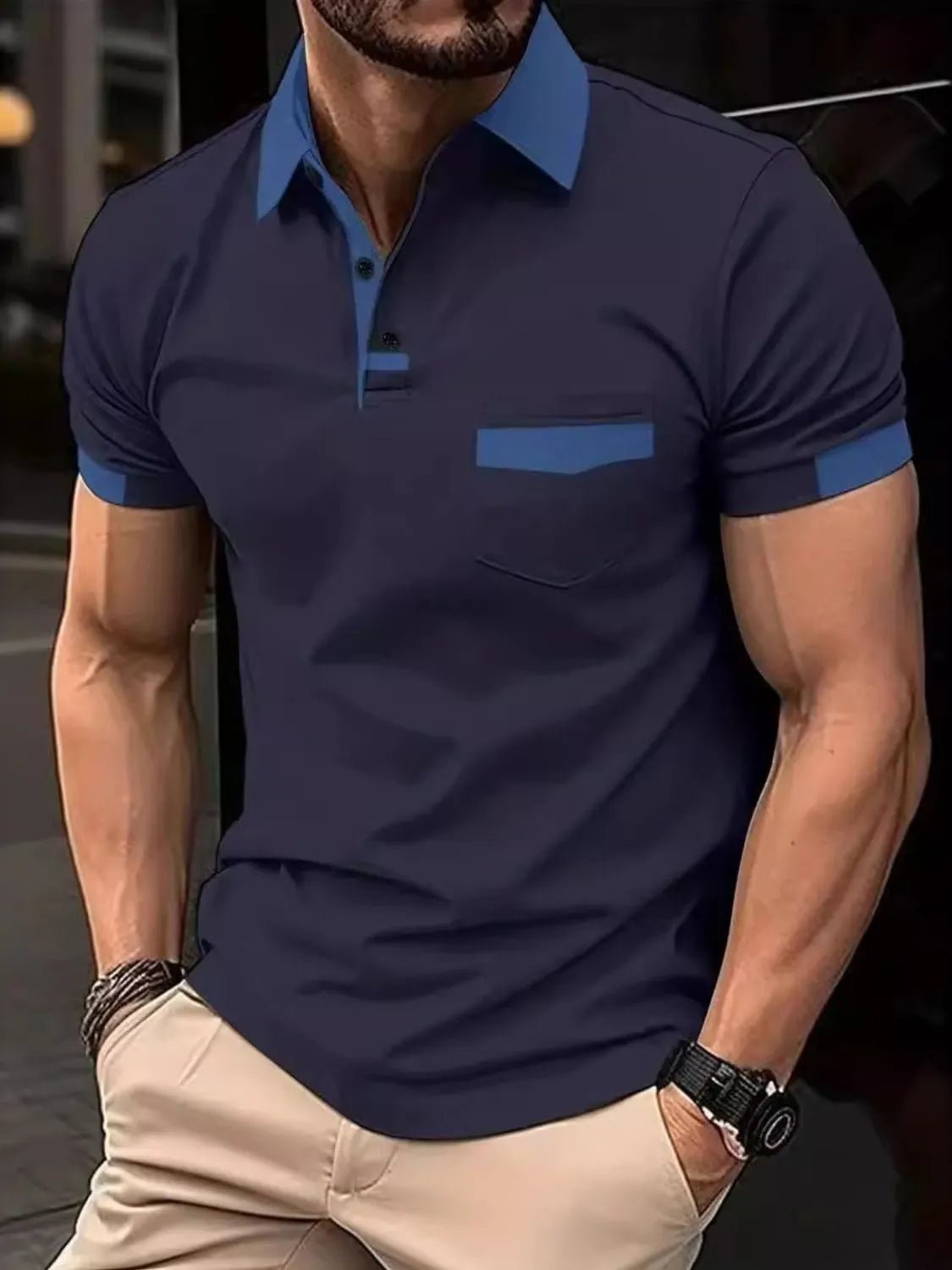 Men's Full Size Contrast Collared Neck Short Sleeve Polo Plus Size - Ramm Clothing Ink