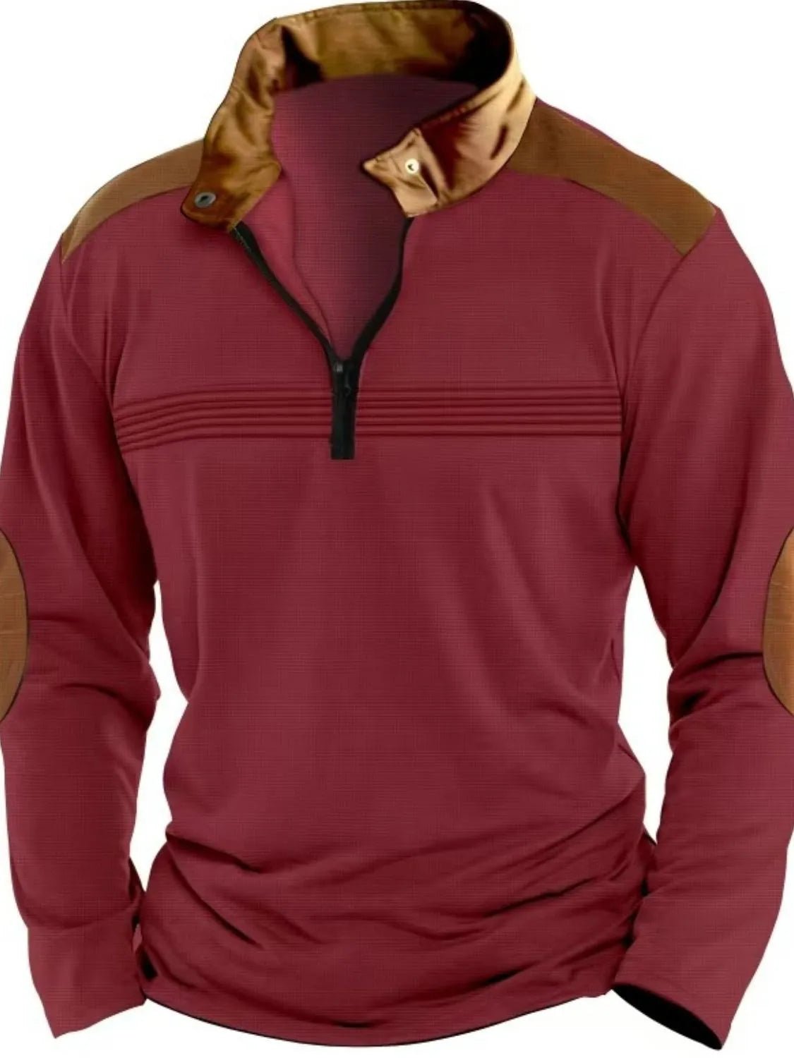 Men's Full Size Contrast Half Zip Long Sleeve Polo Plus Size - Ramm Clothing Ink