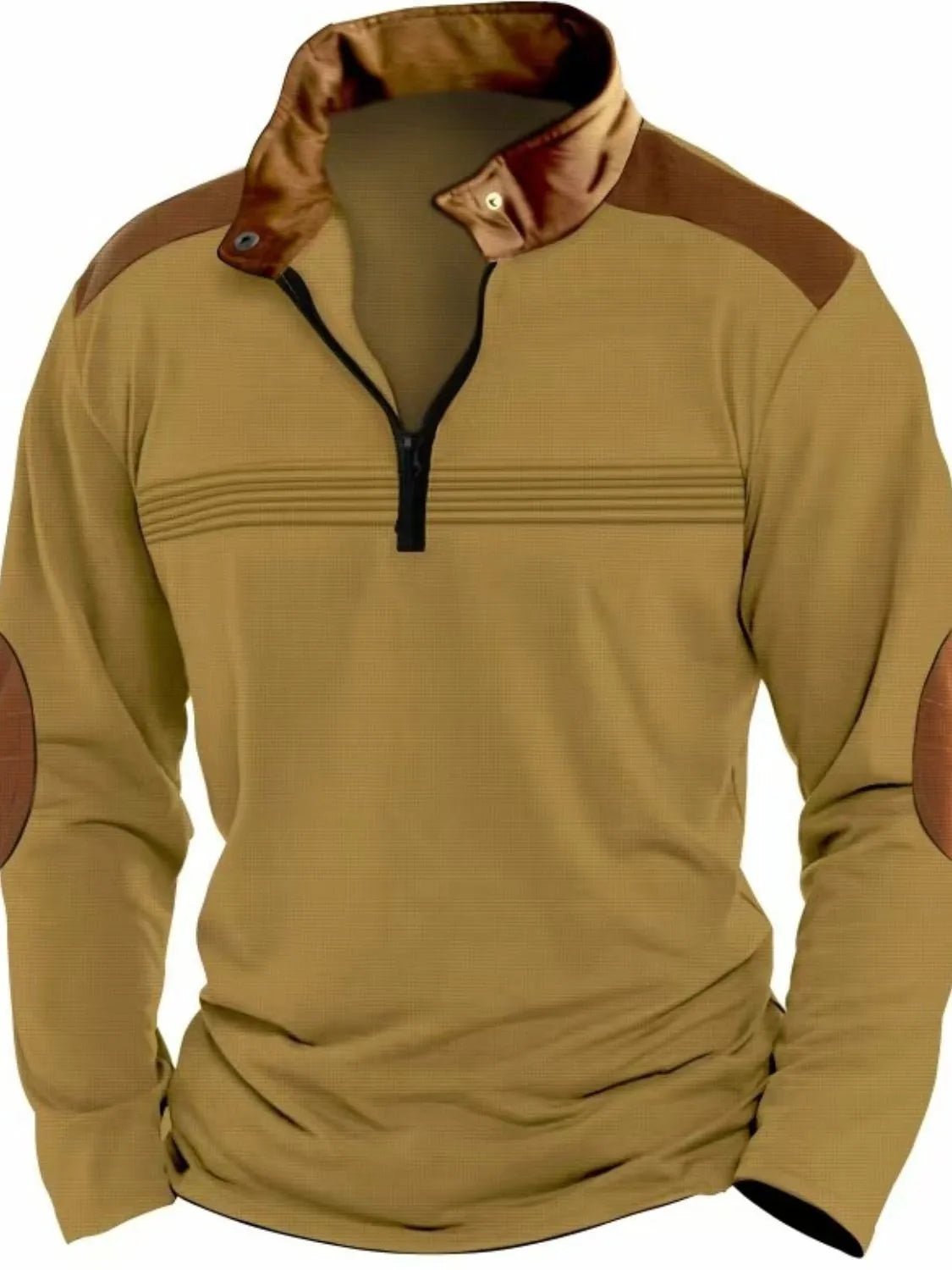 Men's Full Size Contrast Half Zip Long Sleeve Polo Plus Size - Ramm Clothing Ink