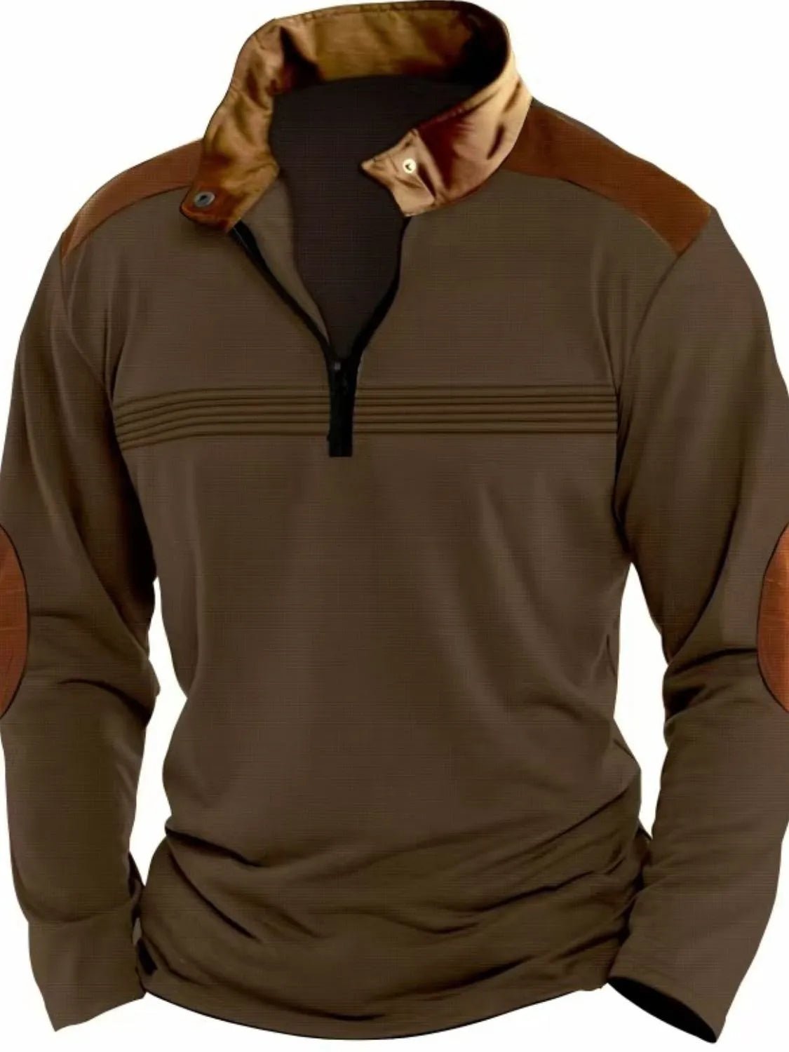 Men's Full Size Contrast Half Zip Long Sleeve Polo Plus Size - Ramm Clothing Ink