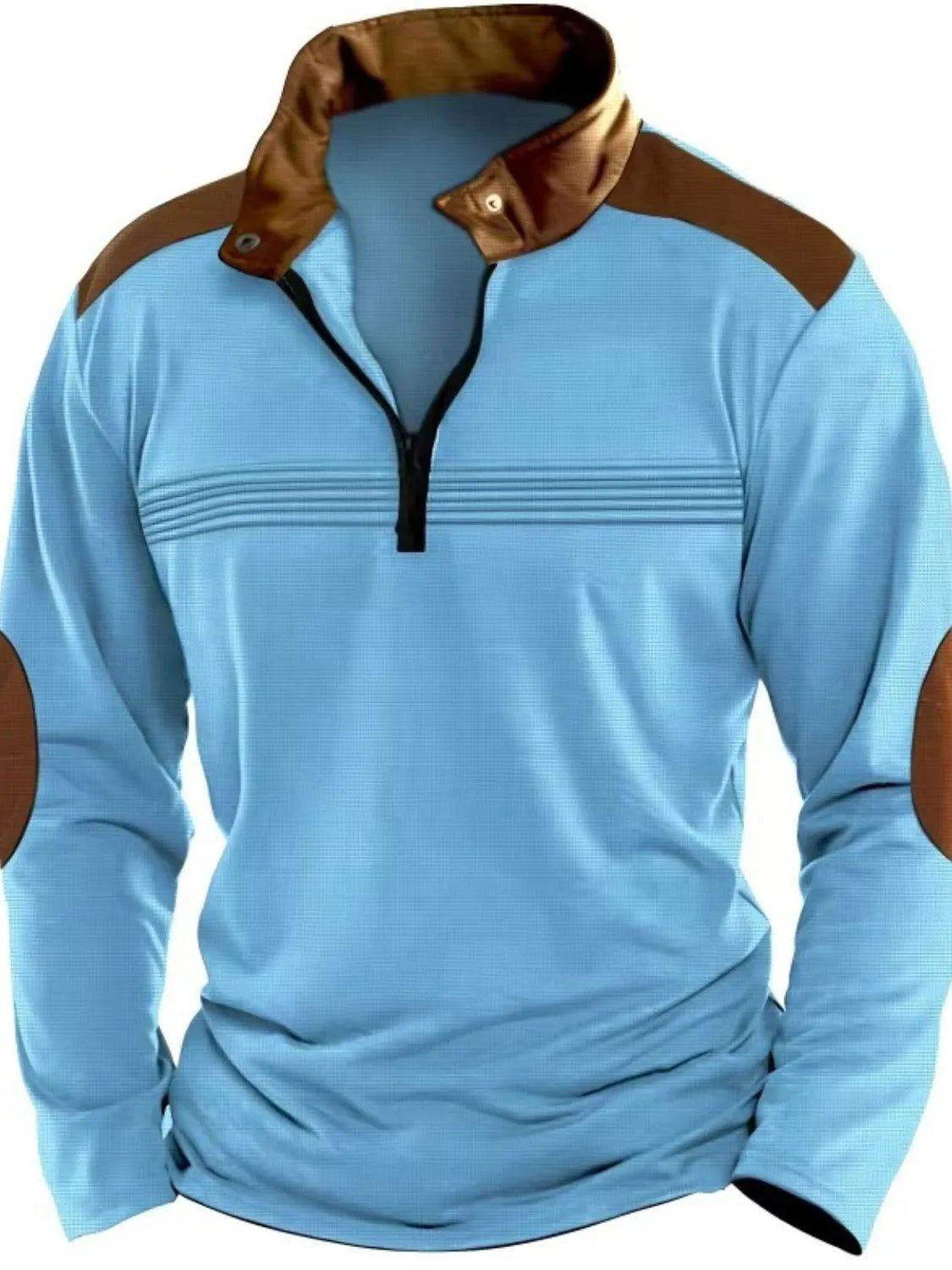 Men's Full Size Contrast Half Zip Long Sleeve Polo Plus Size - Ramm Clothing Ink