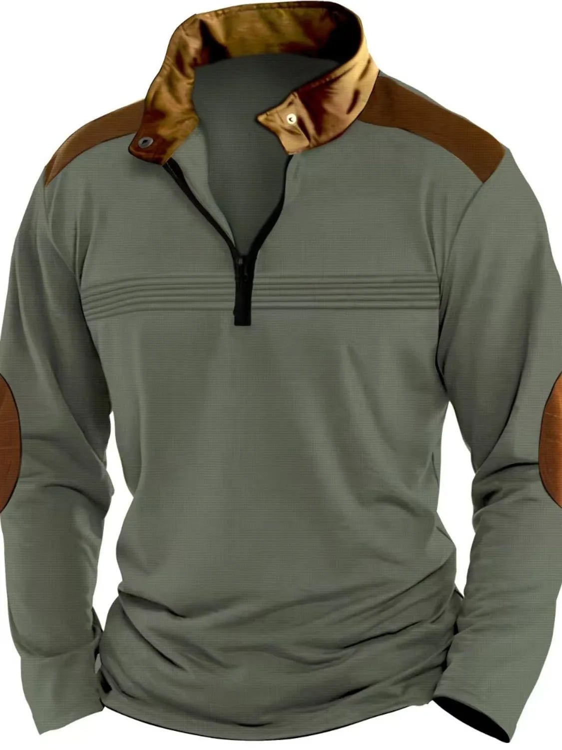 Men's Full Size Contrast Half Zip Long Sleeve Polo Plus Size - Ramm Clothing Ink