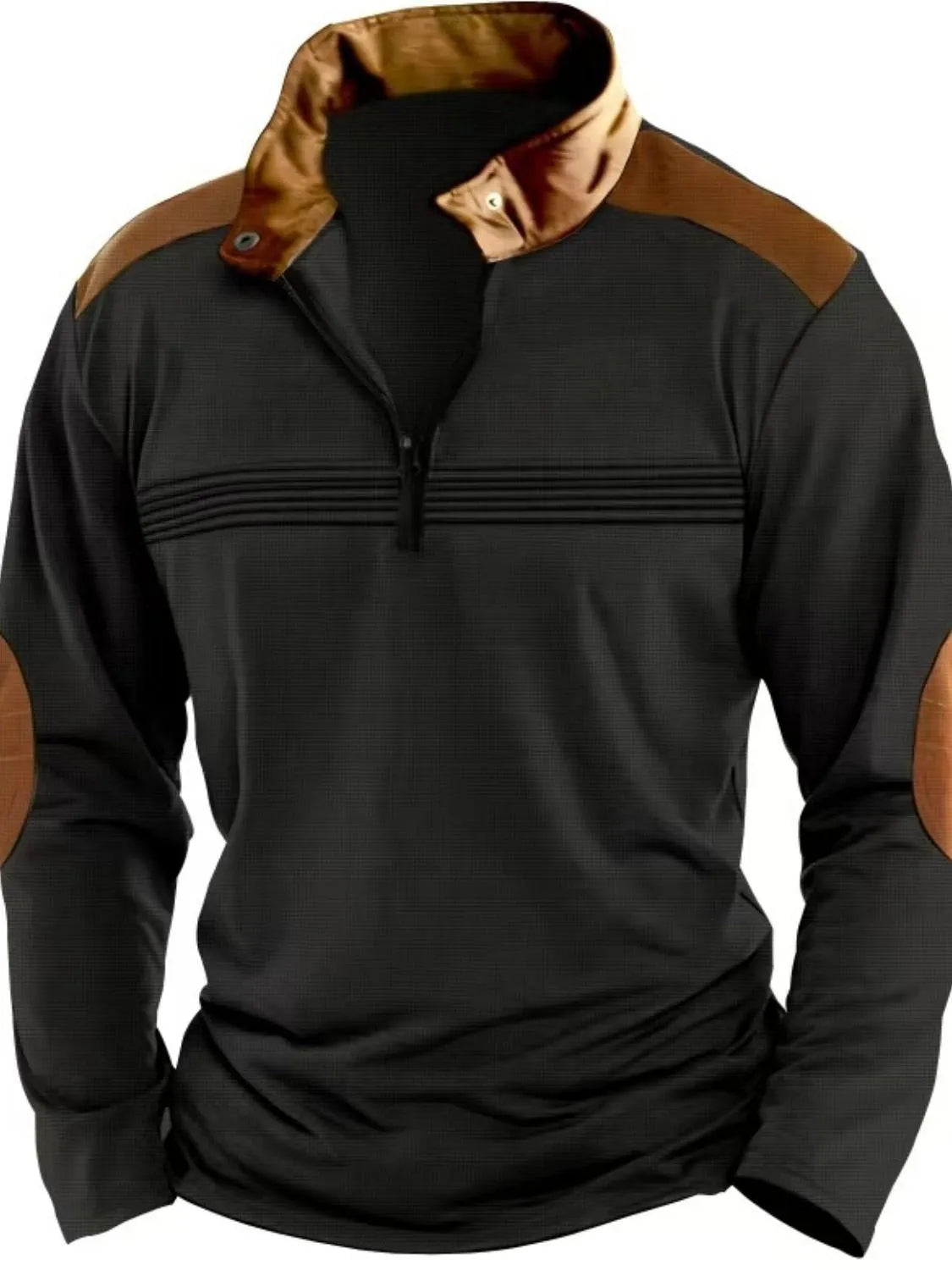 Men's Full Size Contrast Half Zip Long Sleeve Polo Plus Size - Ramm Clothing Ink