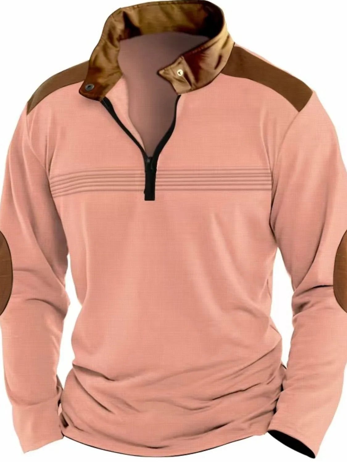 Men's Full Size Contrast Half Zip Long Sleeve Polo Plus Size - Ramm Clothing Ink