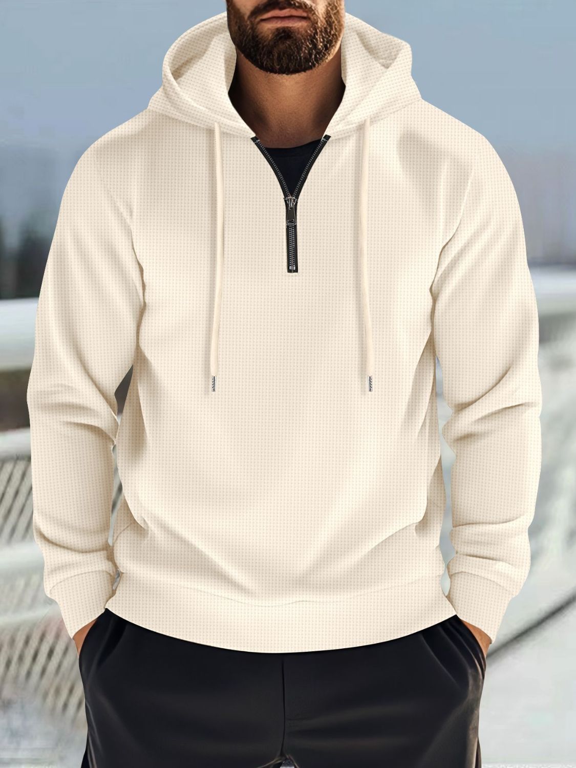 Men's Full Size Quarter Zip Long Sleeve Drawstring Hoodie Plus Size - Ramm Clothing Ink