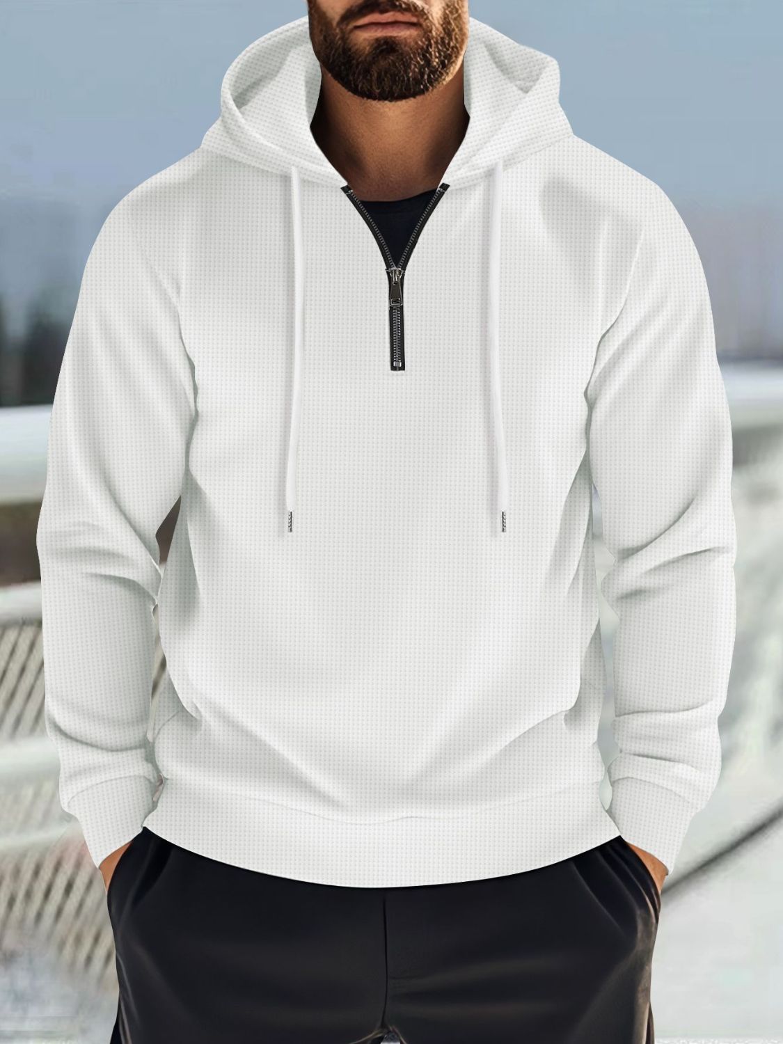 Men's Full Size Quarter Zip Long Sleeve Drawstring Hoodie Plus Size - Ramm Clothing Ink
