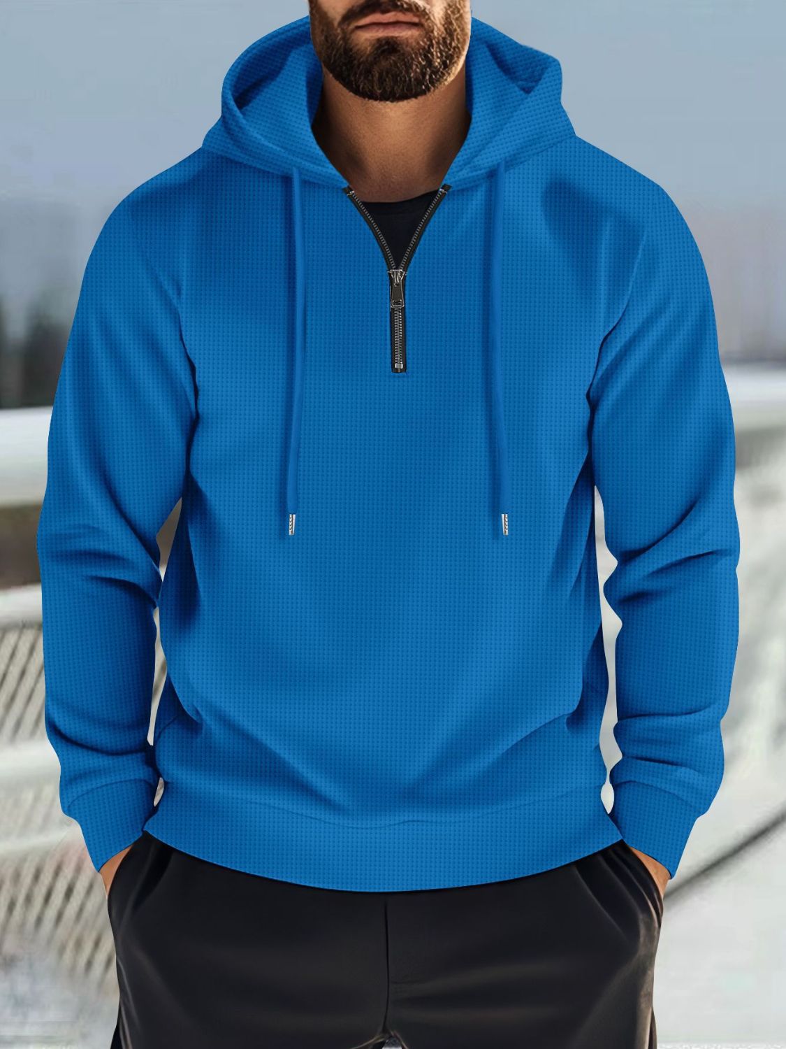 Men's Full Size Quarter Zip Long Sleeve Drawstring Hoodie Plus Size - Ramm Clothing Ink