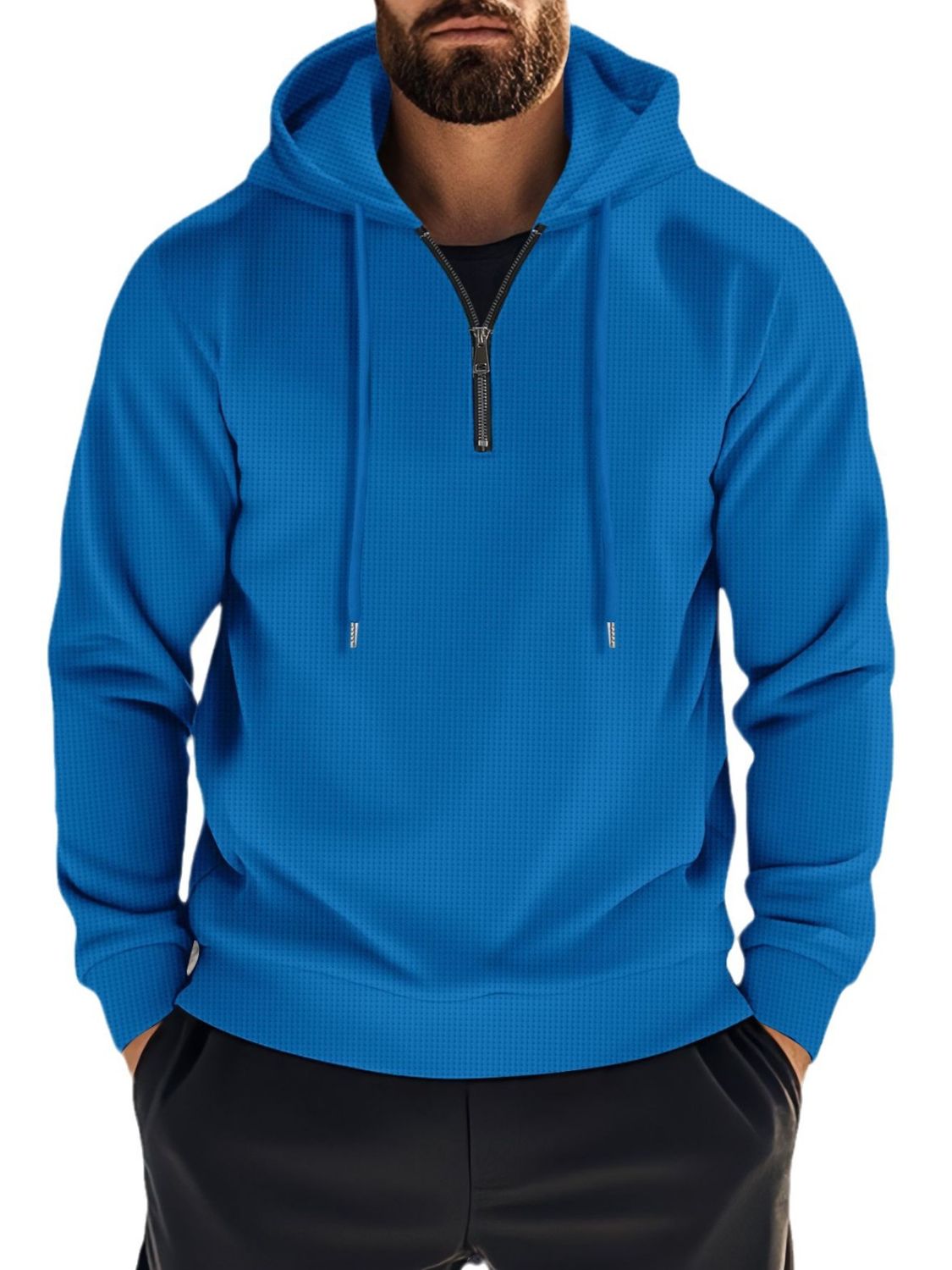 Men's Full Size Quarter Zip Long Sleeve Drawstring Hoodie Plus Size - Ramm Clothing Ink