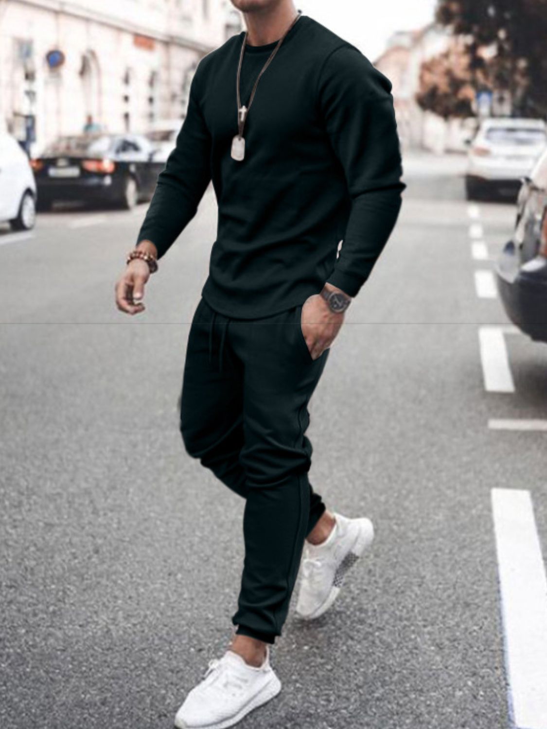 Men's Full Size Round Neck Long Sleeve Top and Pants Set Plus Size - Ramm Clothing Ink
