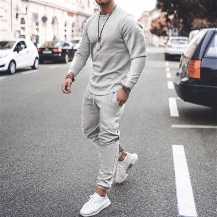 Men's Full Size Round Neck Long Sleeve Top and Pants Set Plus Size - Ramm Clothing Ink