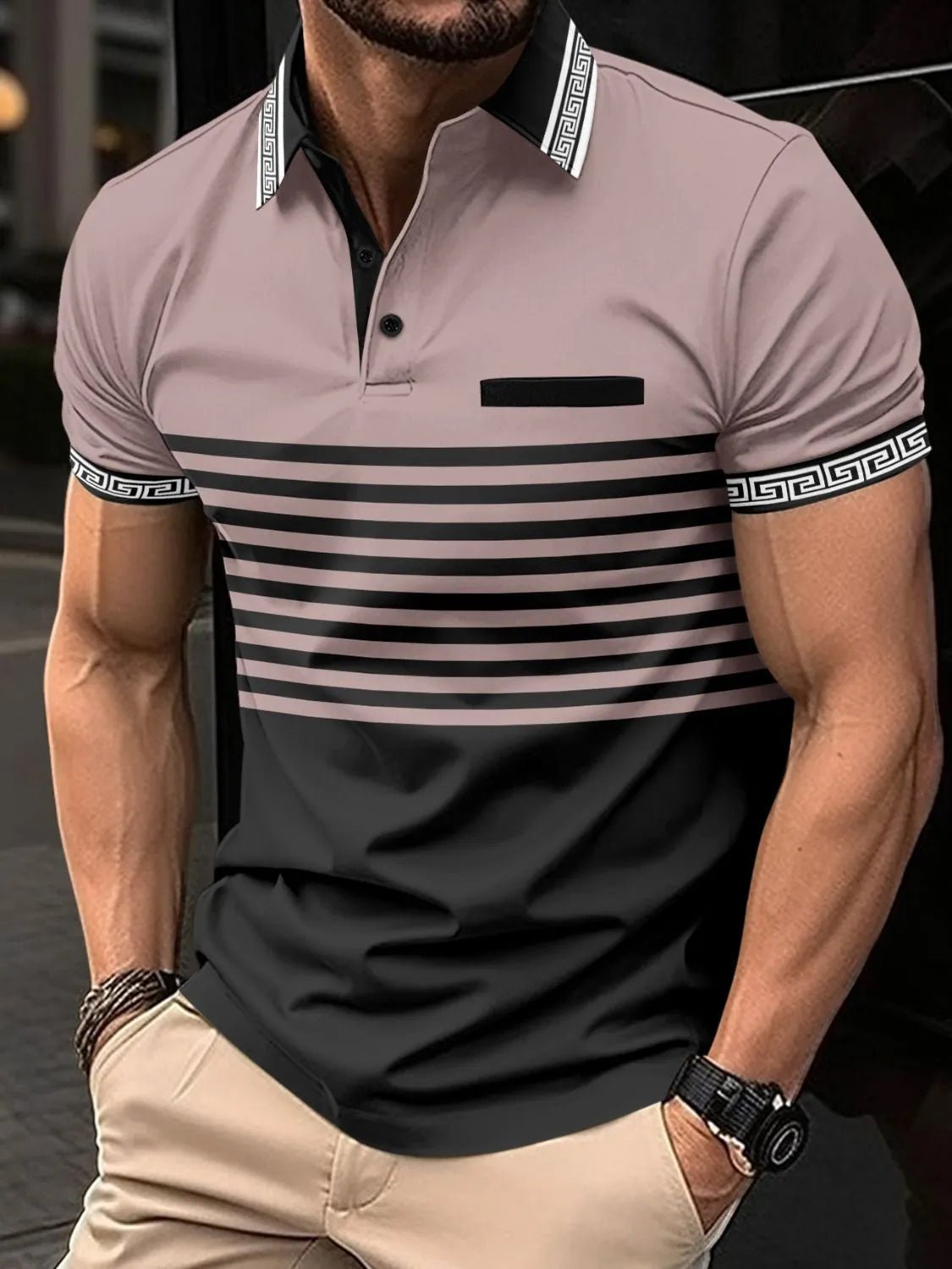 Men's Full Size Striped Collared Neck Short Sleeve Polo Plus Size - Ramm Clothing Ink