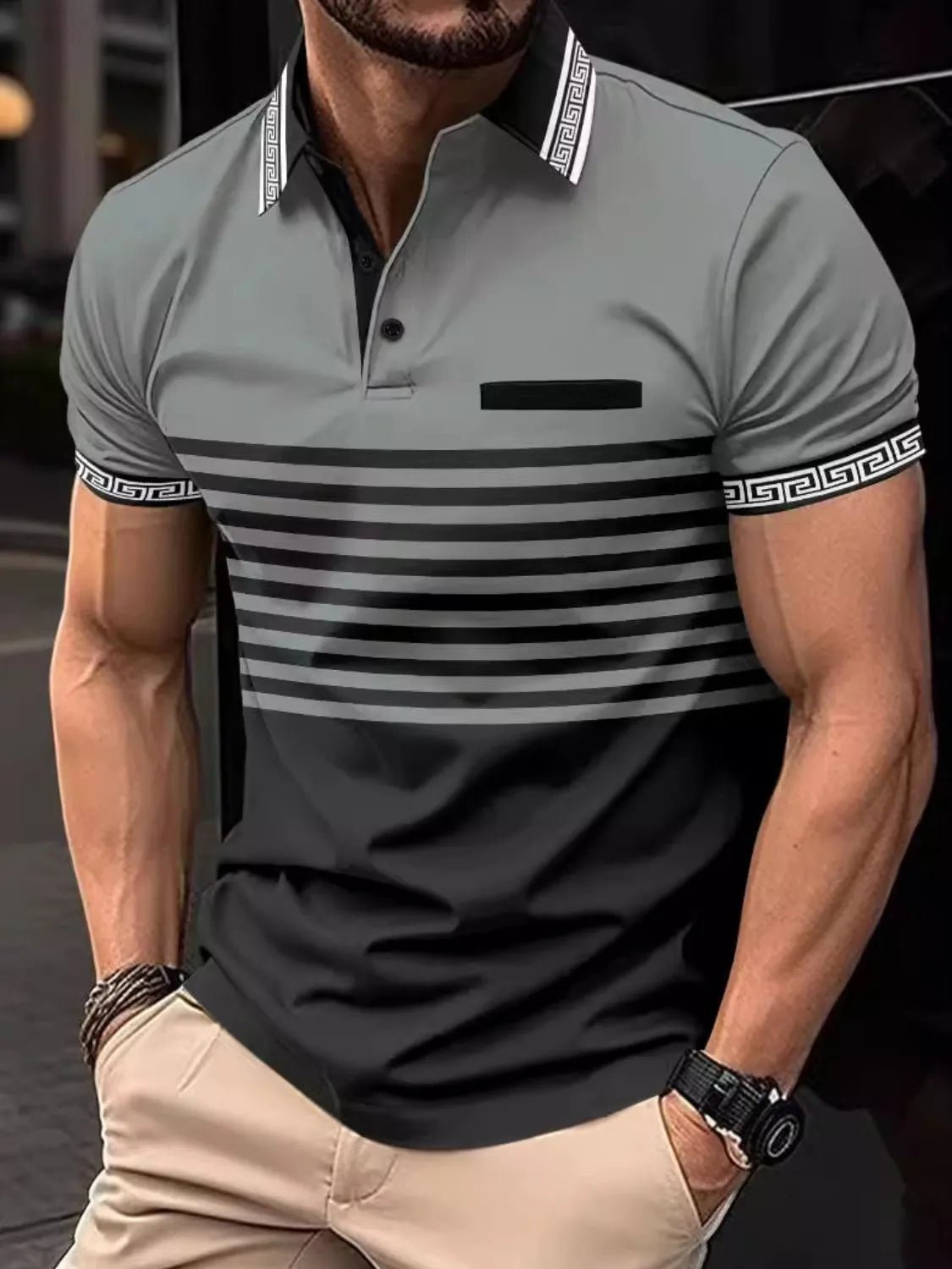 Men's Full Size Striped Collared Neck Short Sleeve Polo Plus Size - Ramm Clothing Ink