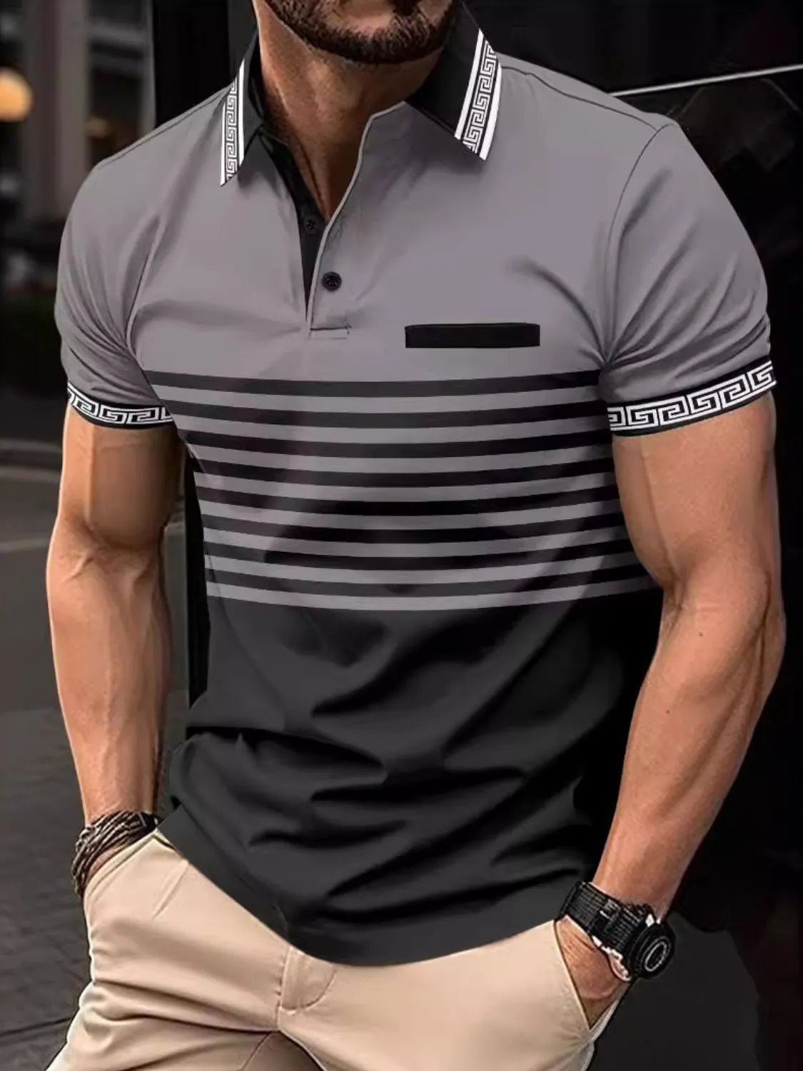 Men's Full Size Striped Collared Neck Short Sleeve Polo Plus Size - Ramm Clothing Ink