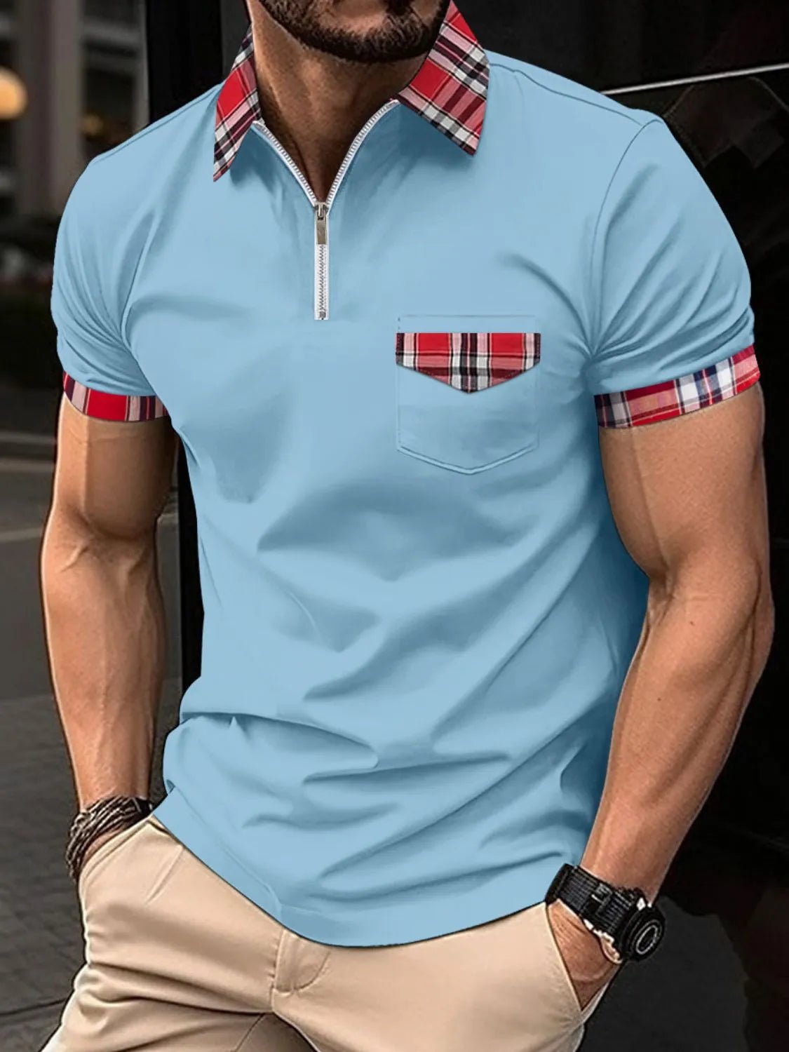 Men's Full Size Zip Collar Short Sleeve Polo Plus Size - Ramm Clothing Ink