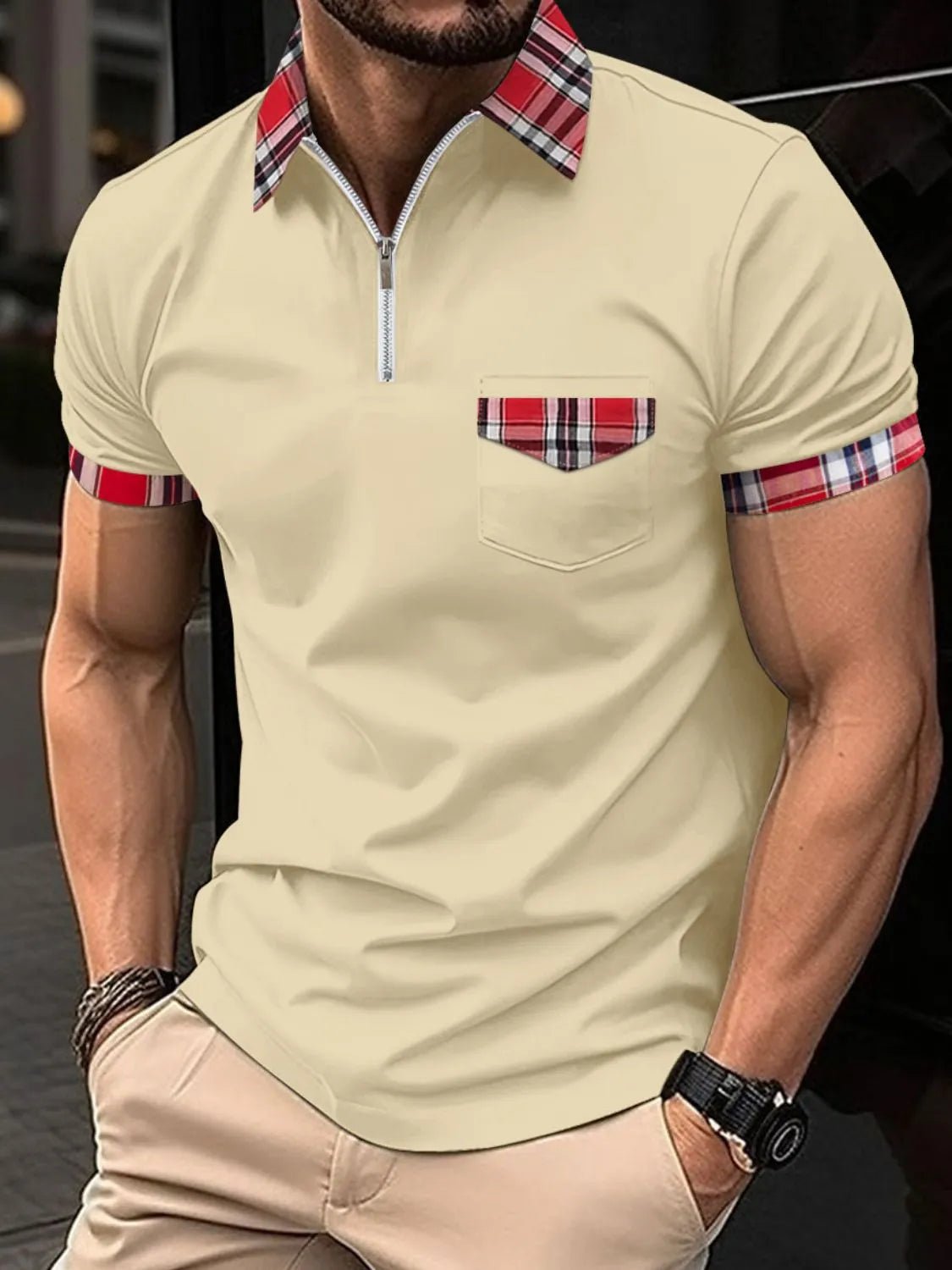 Men's Full Size Zip Collar Short Sleeve Polo Plus Size - Ramm Clothing Ink