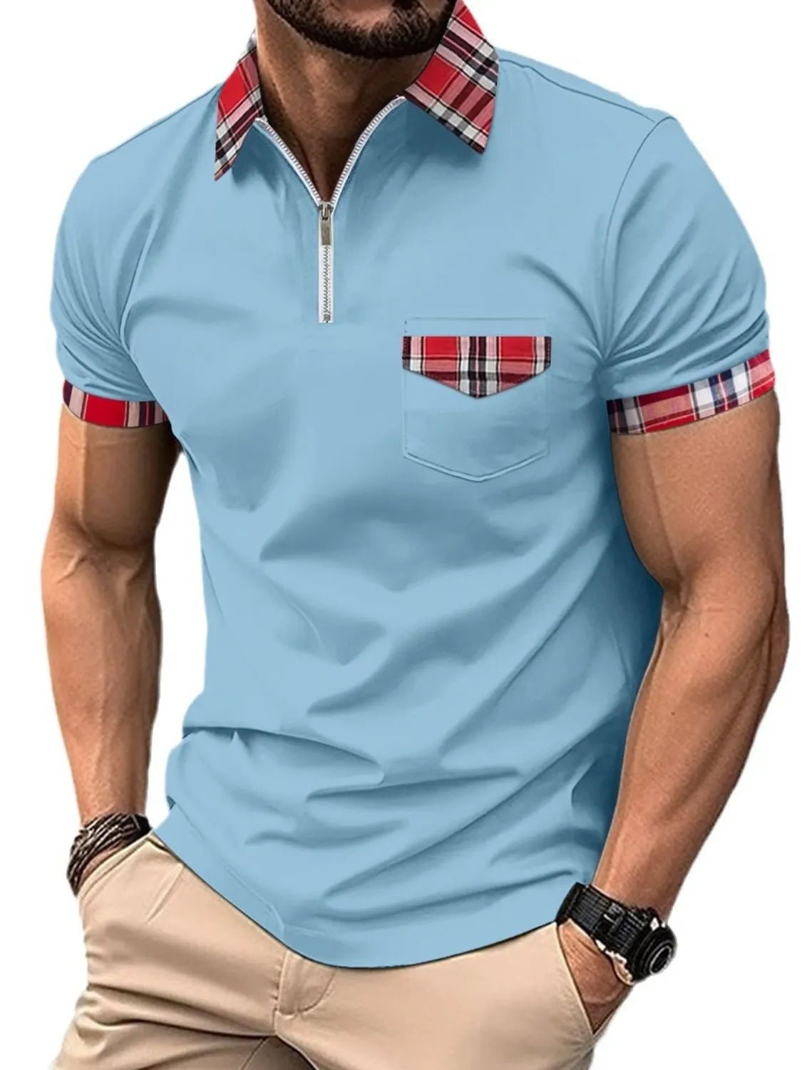 Men's Full Size Zip Collar Short Sleeve Polo Plus Size - Ramm Clothing Ink
