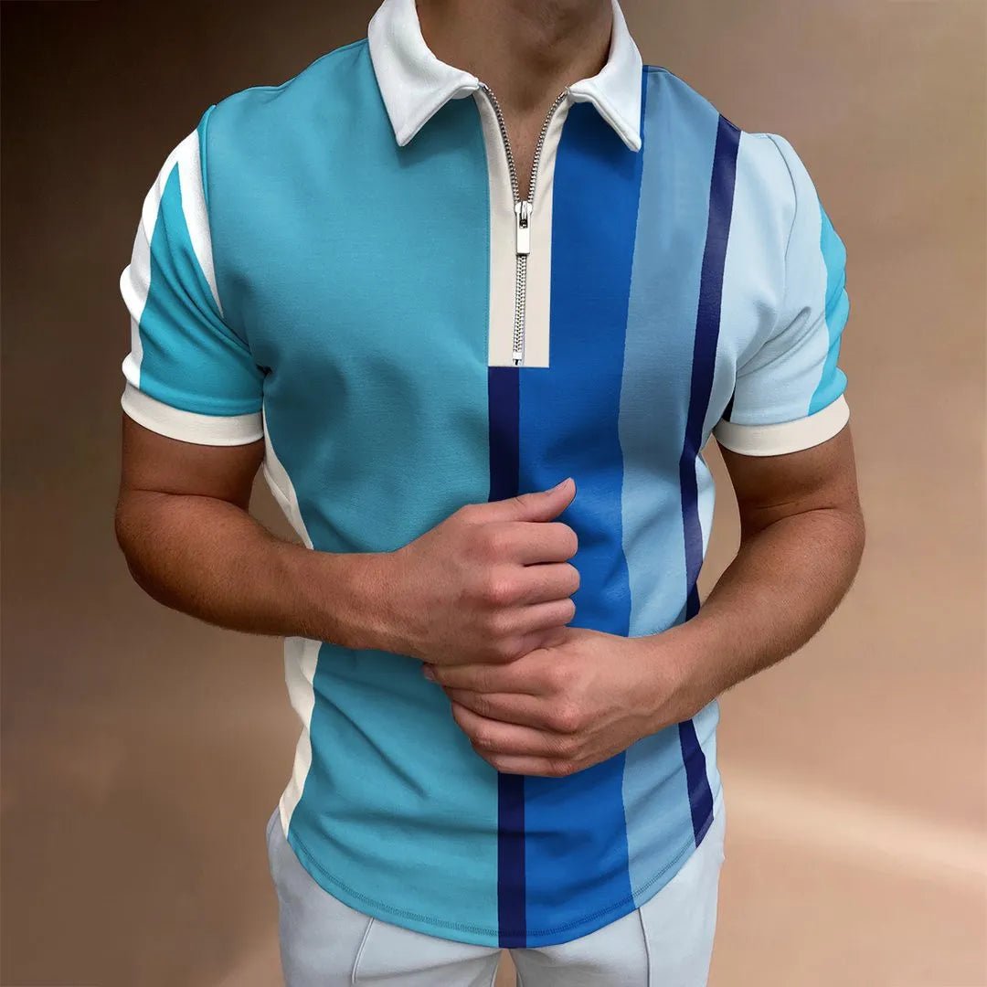 Men's Full Size Zip Collar Short Sleeve Polo Plus Size - Ramm Clothing Ink