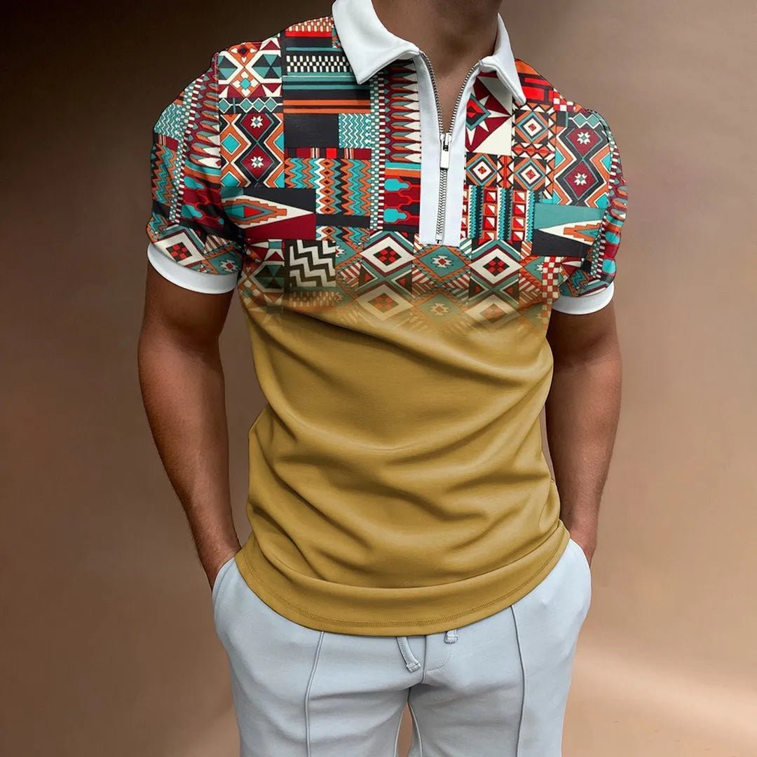 Men's Full Size Zip Collar Short Sleeve Polo Plus Size - Ramm Clothing Ink