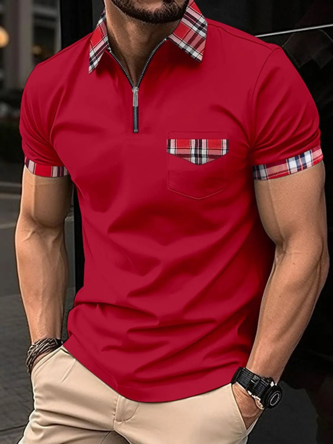 Men's Full Size Zip Collar Short Sleeve Polo Plus Size - Ramm Clothing Ink